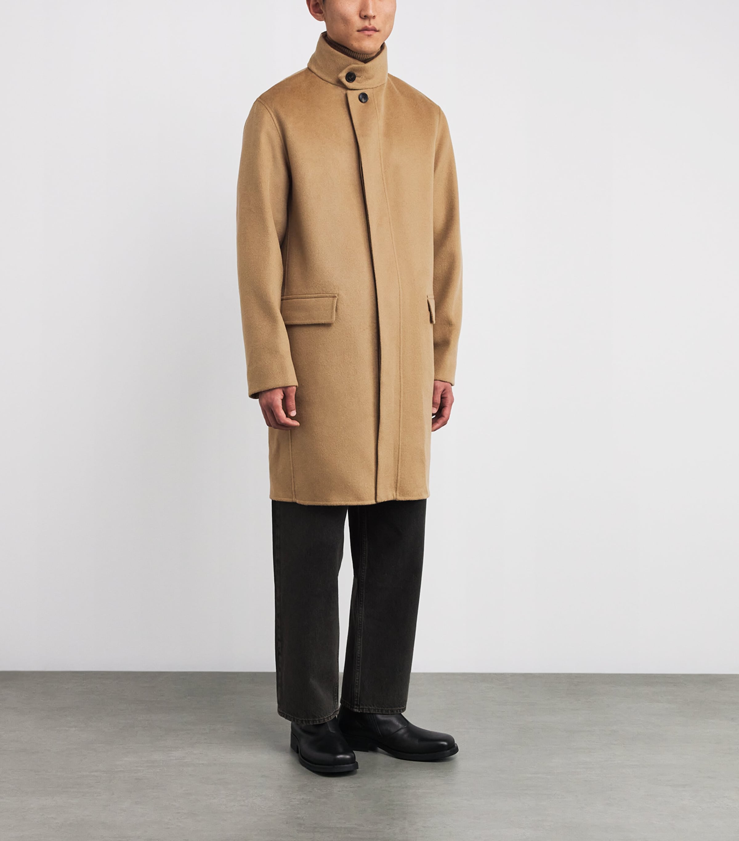 Wool-Cashmere Mink-Collar Overcoat A2150 TOAST Image 3