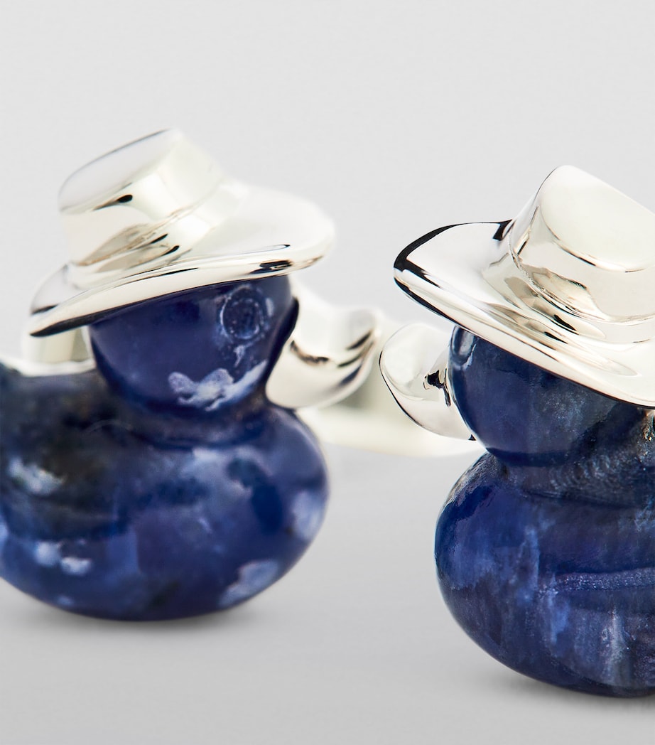 Rhodium-Plated Sodalite Duck Cufflinks SILVER/ BLUE Image 6