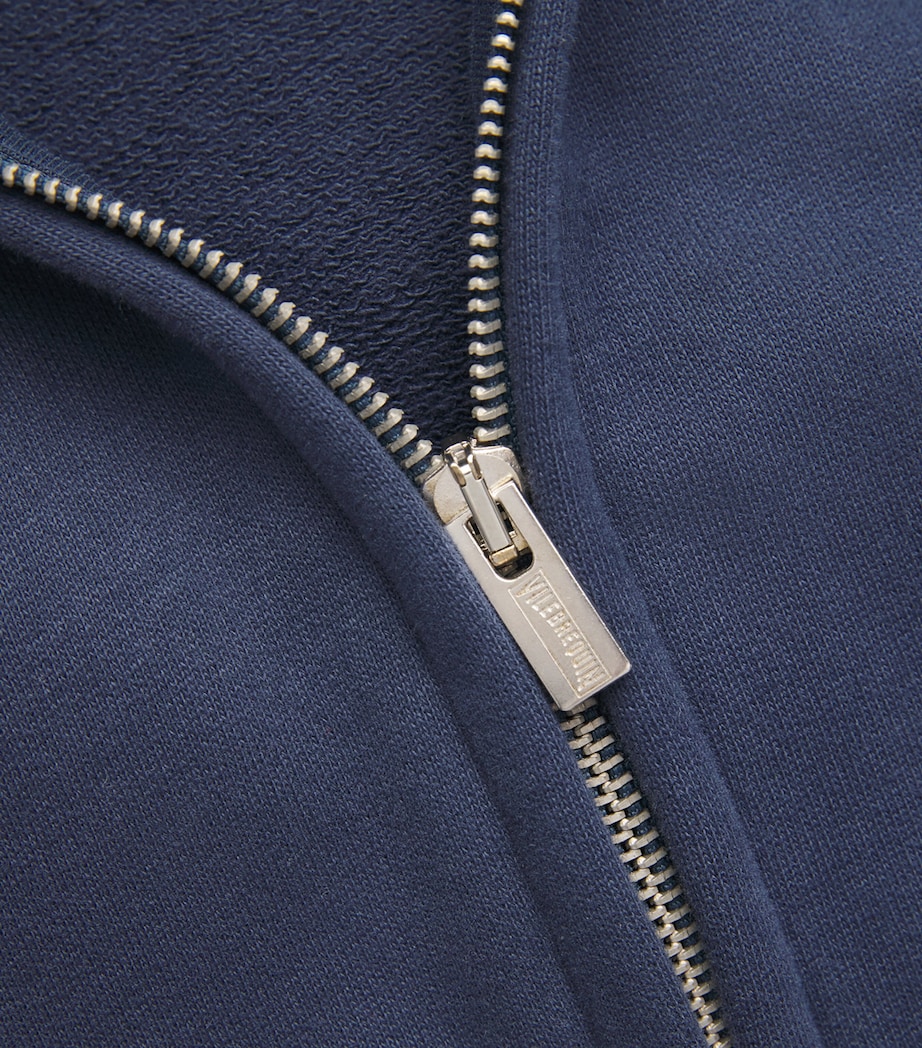 Embroidered Zip-Up Hoodie 390-NAVY Image 5