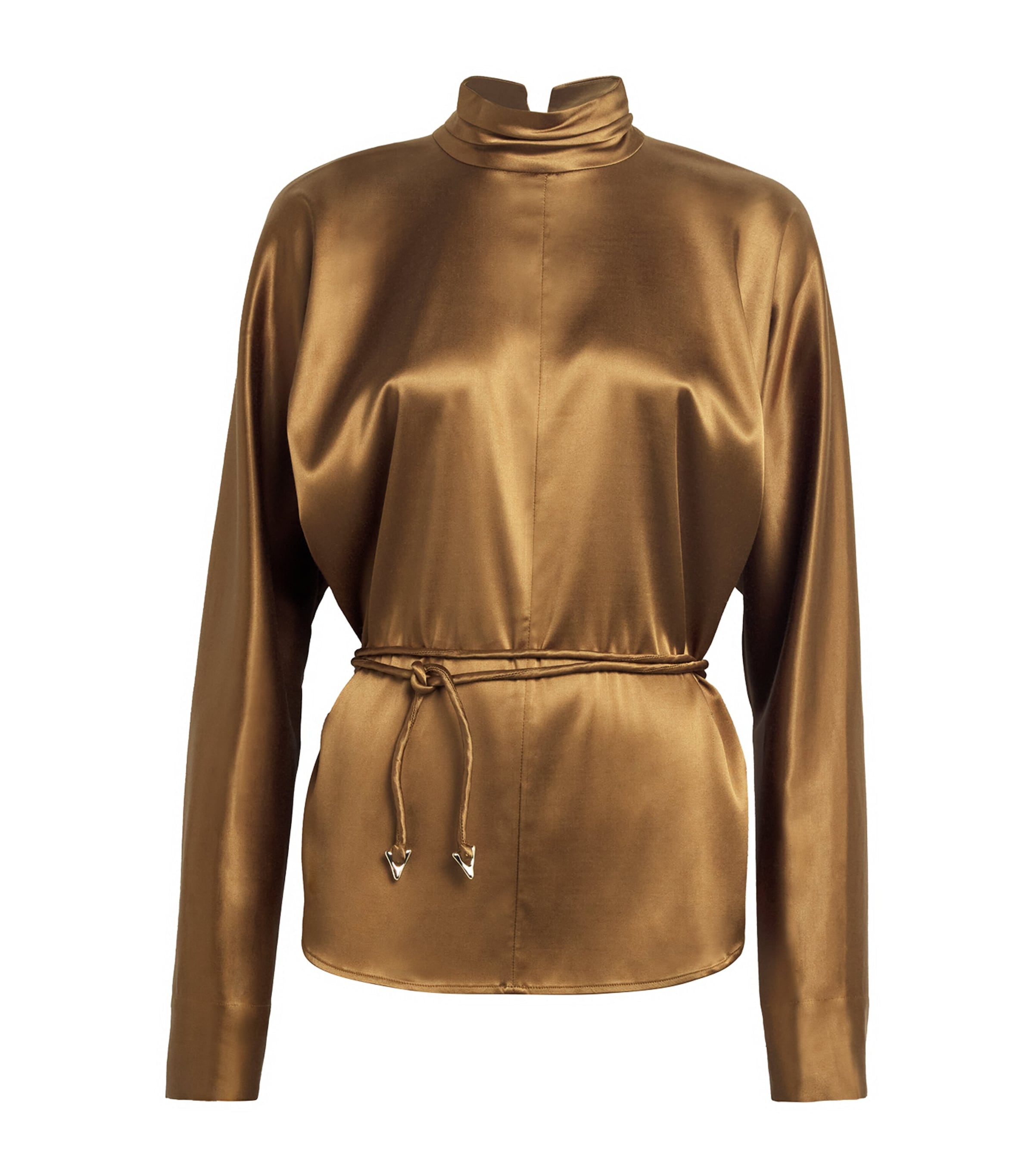 Aeron Satin Belted Mar Blouse In Gold