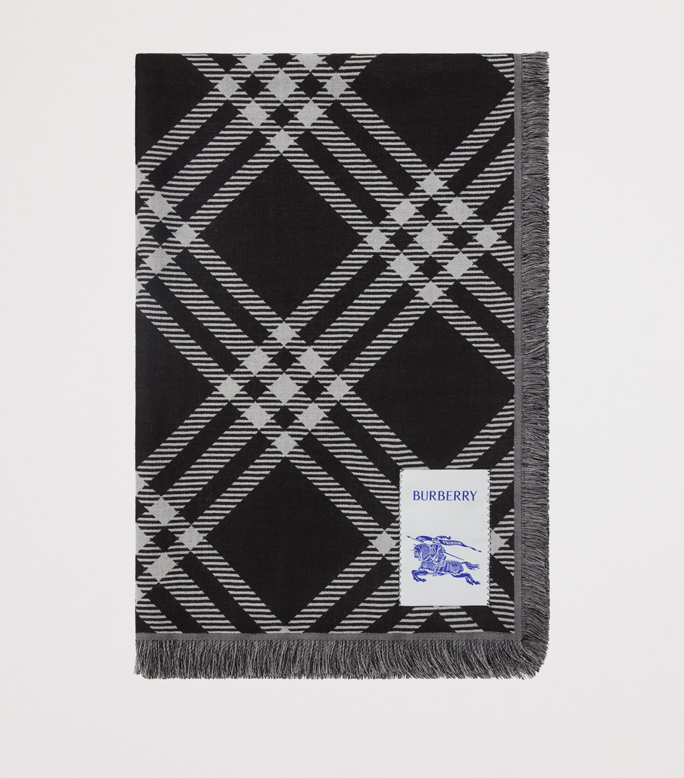Silk-Wool Wide Check Scarf BLACK/CALICO Image 6
