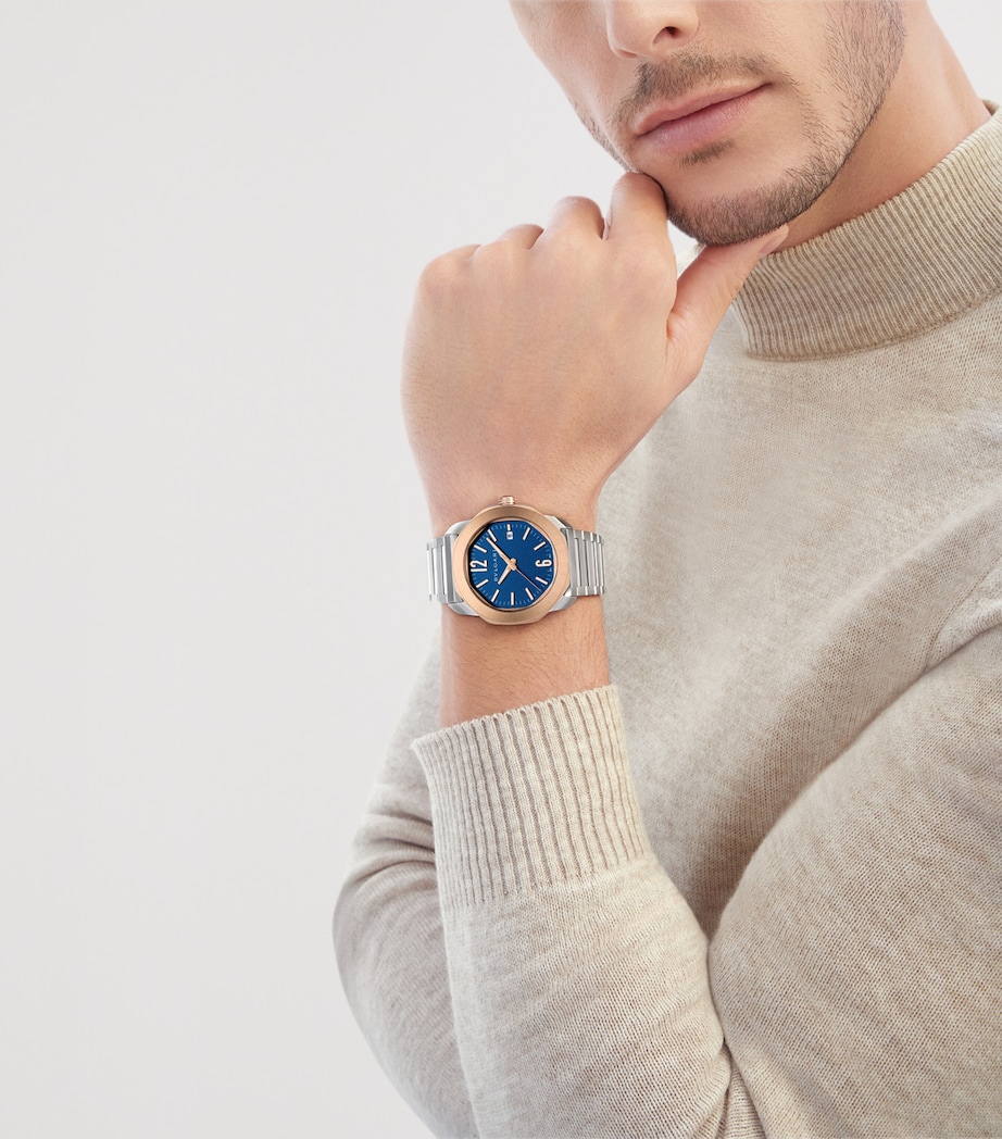 Stainless Steel and Rose Gold Octo Roma Watch 41mm BLUE Image 10