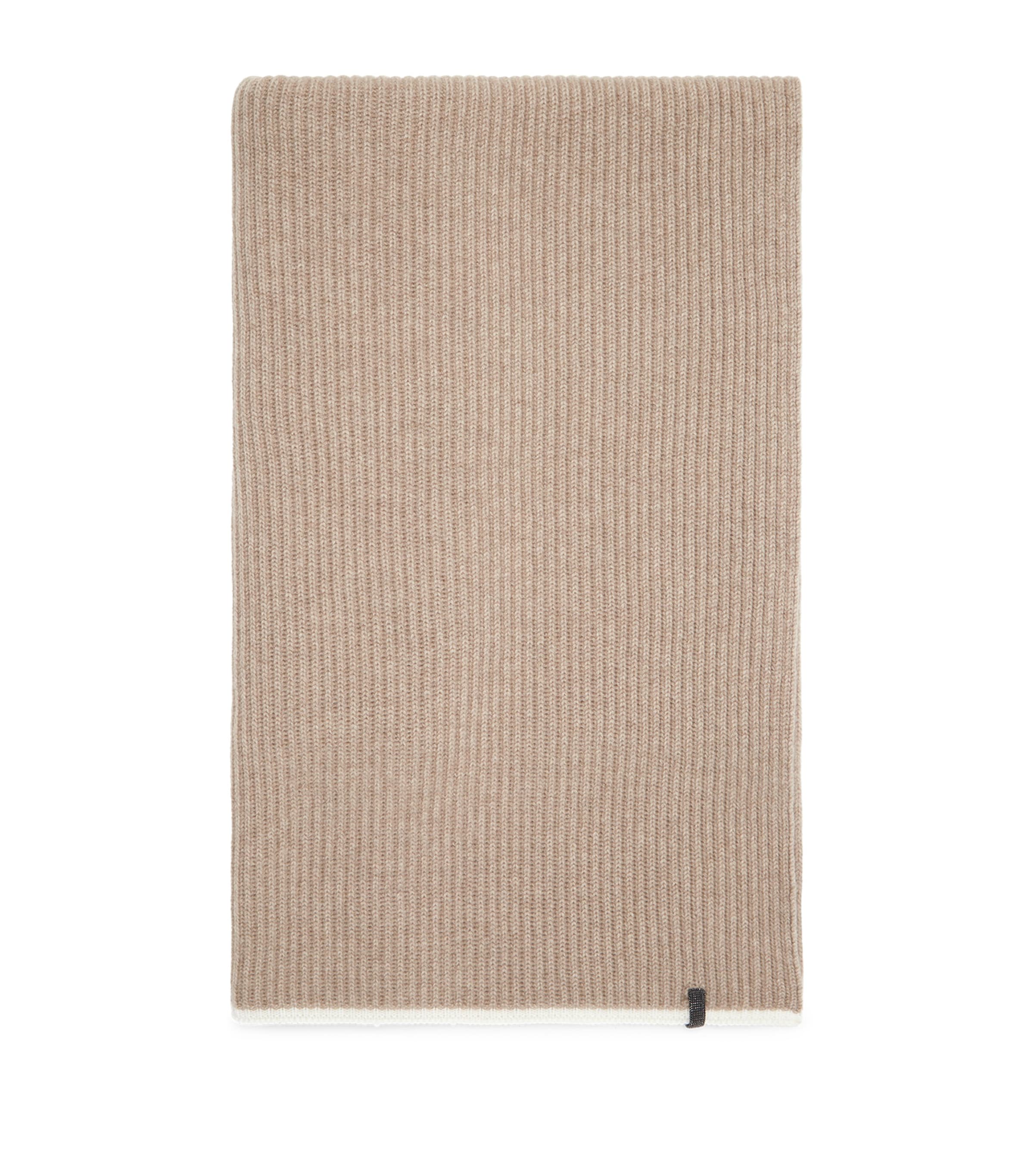 Brunello Cucinelli Cashmere English Rib Monili Scarf In Brown