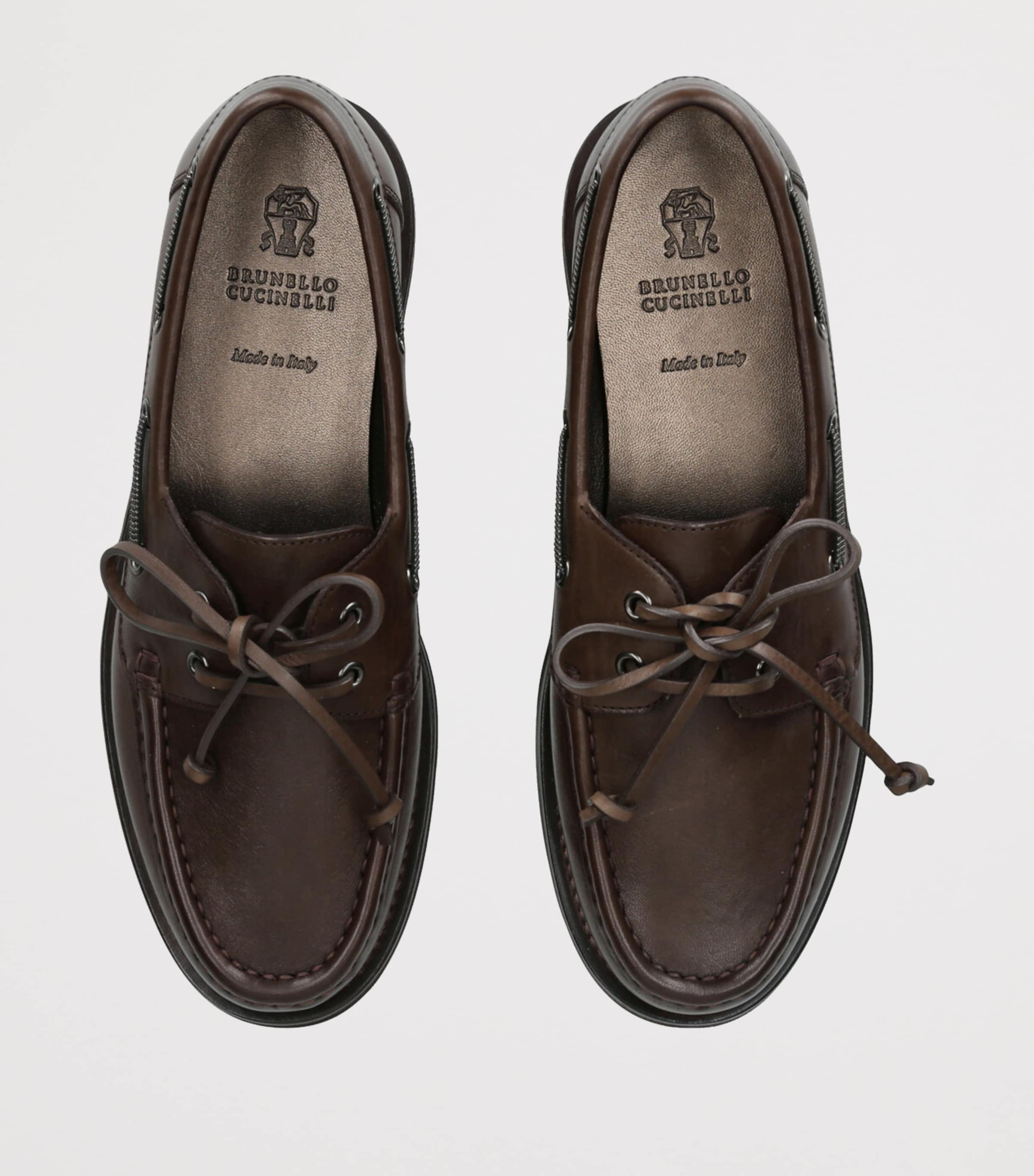 Brunello Cucinelli Leather Boat Shoes Brown Image 4
