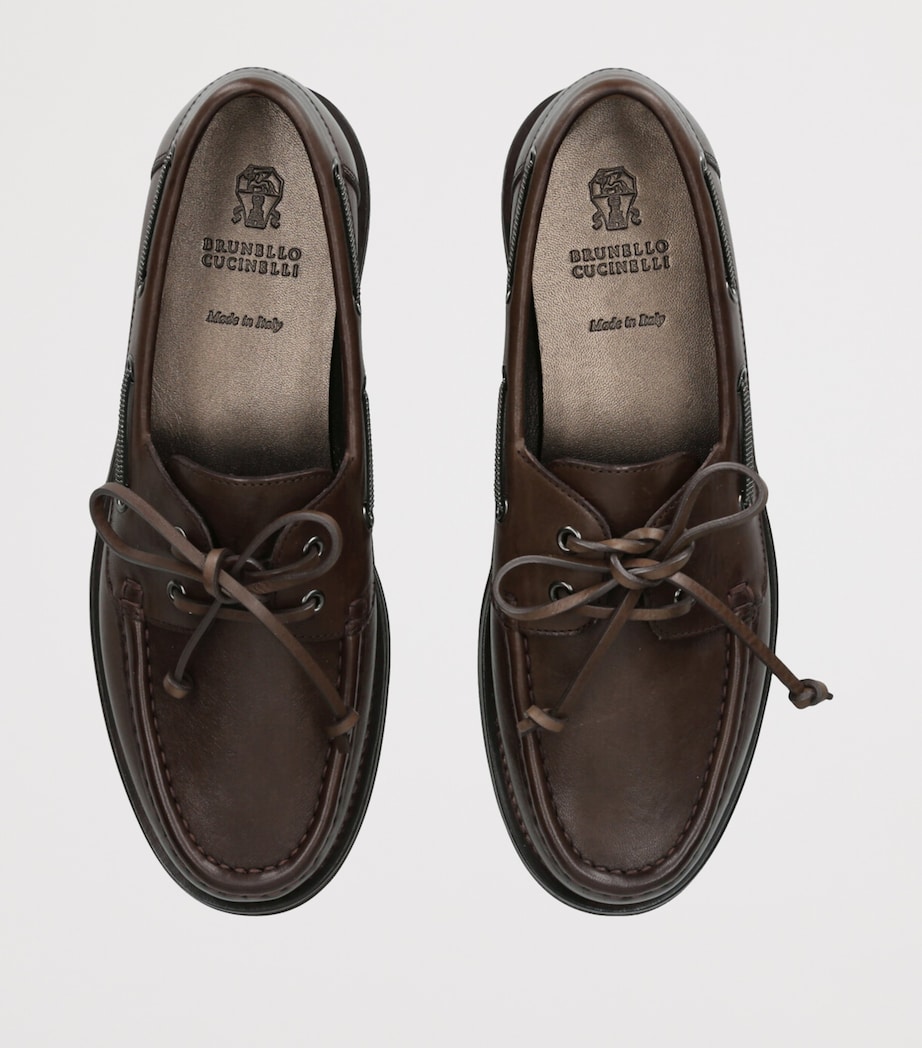 Brunello Cucinelli Leather Boat Shoes Brown Image 4