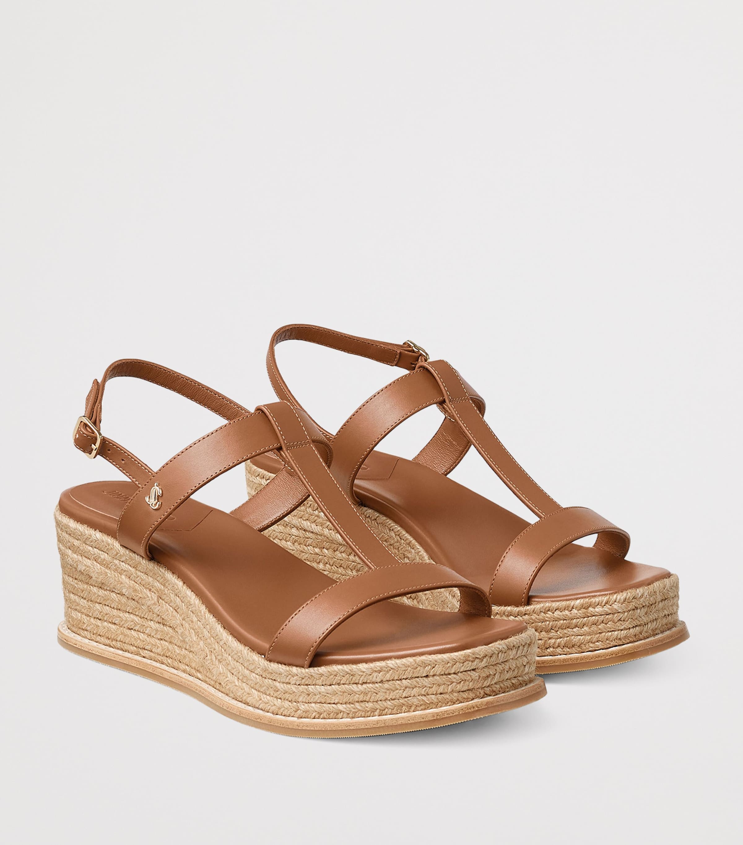Jimmy Choo Theia 60 Leather Wedge Sandals Tan Image 6