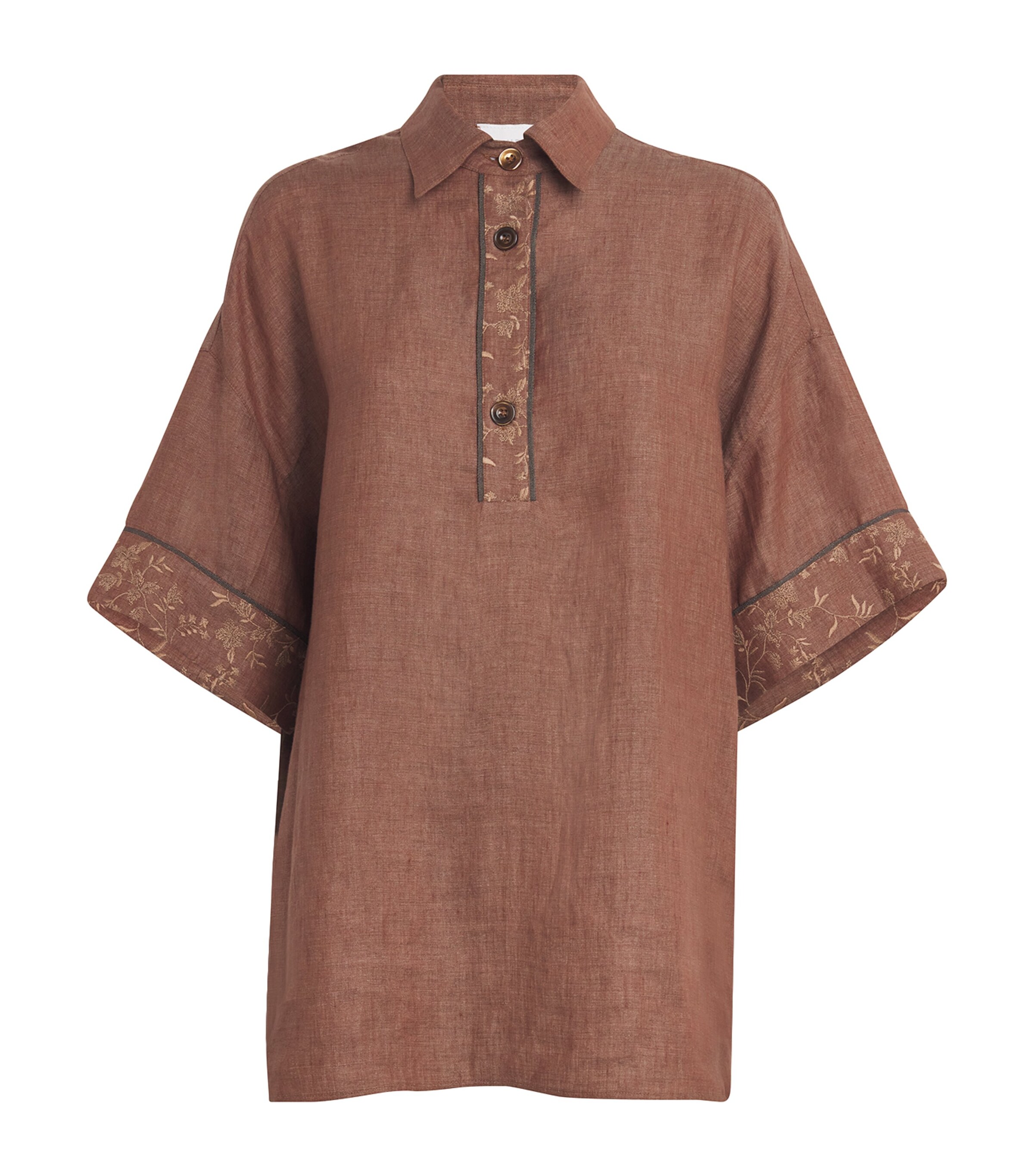 Eleventy Womens x Harrods Linen Embroidered Collared Shirt Vicuna Image 1