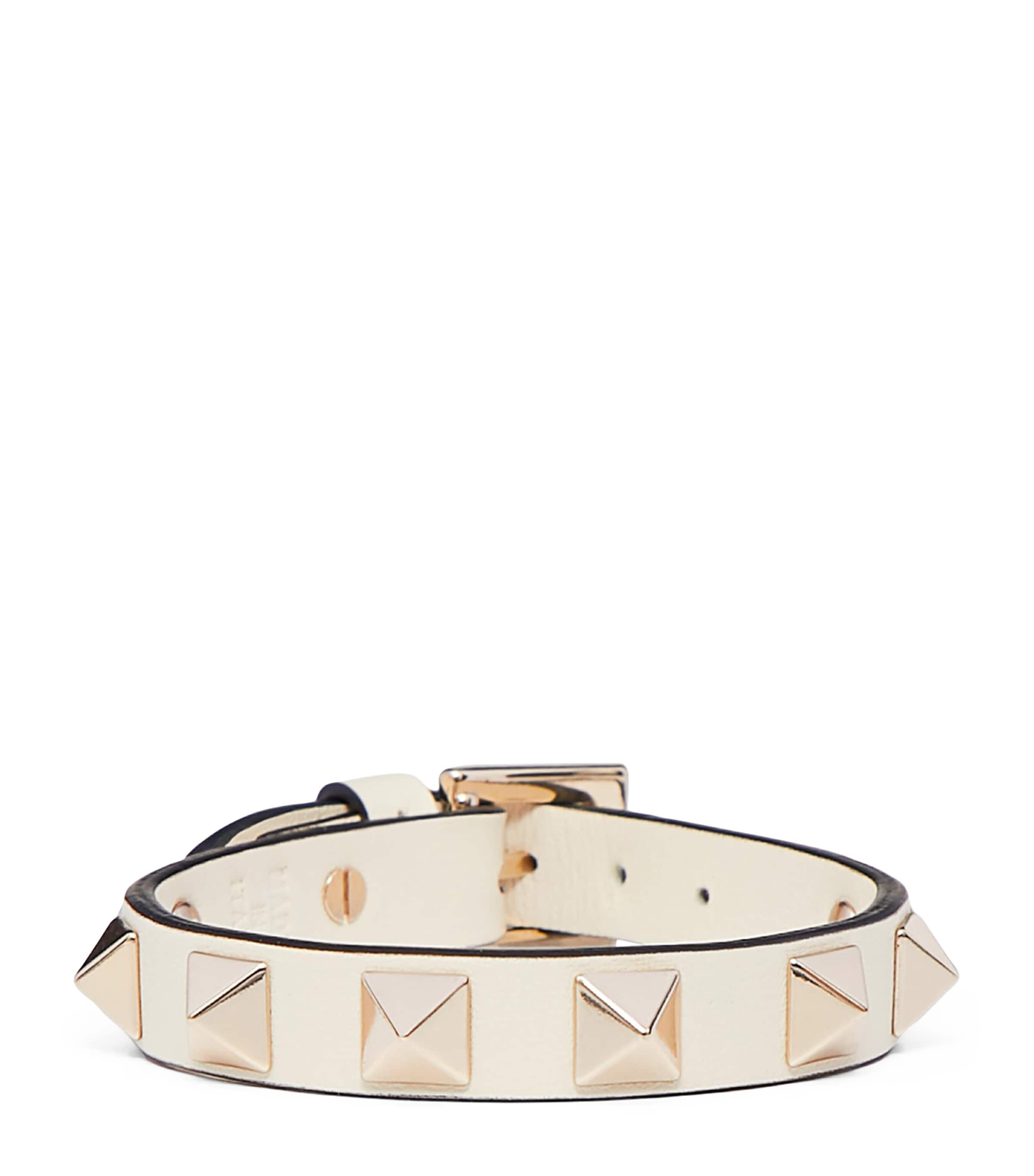 Shop Valentino Leather Rockstud Bracelet In Ivory