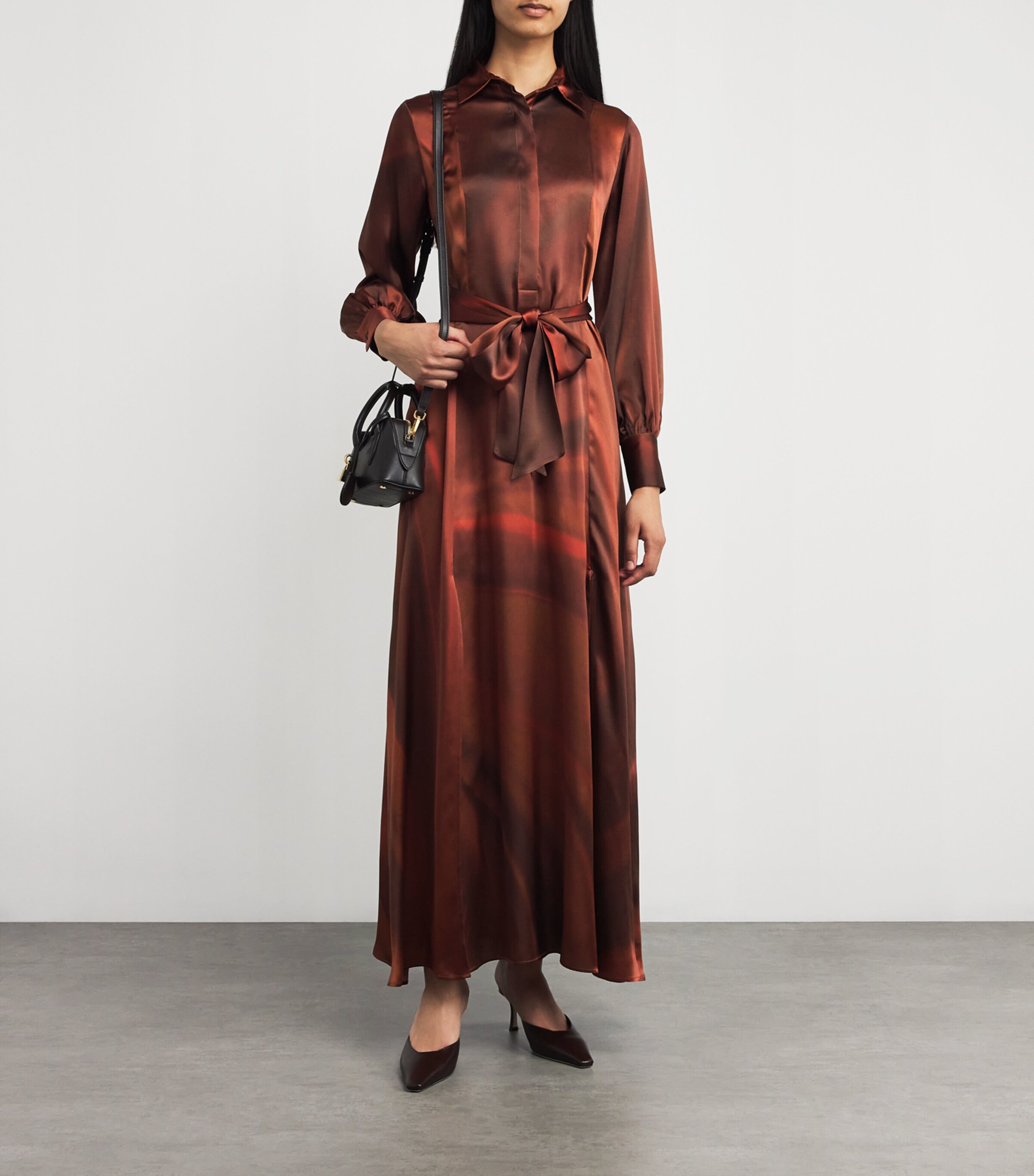 Kiton Womens Silk Maxi Shirt Dress Brown/rust Image 2