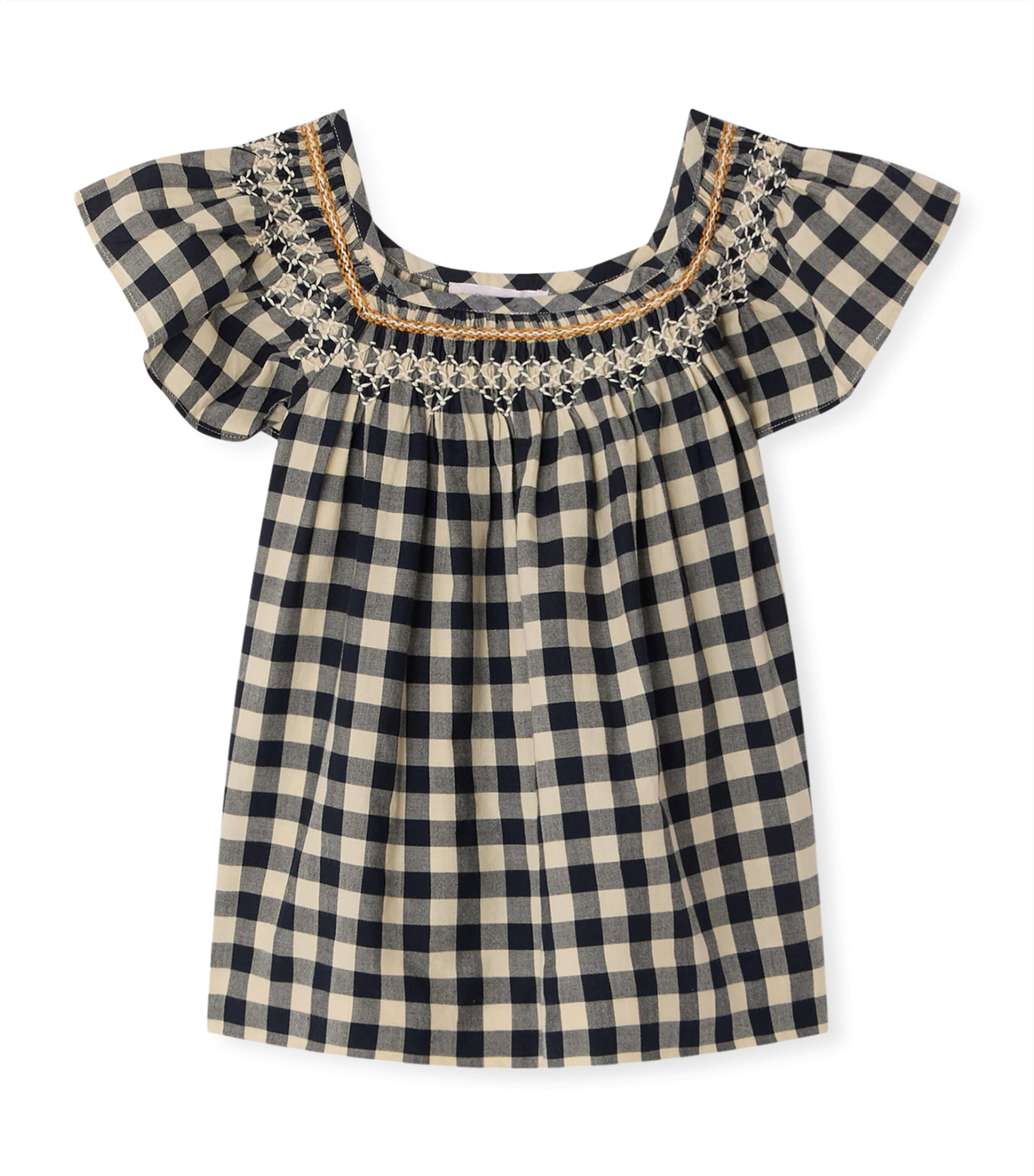 Bonpoint Cotton Gingham Carlie Blouse (10-14 Years) Gris Fonce Image 1