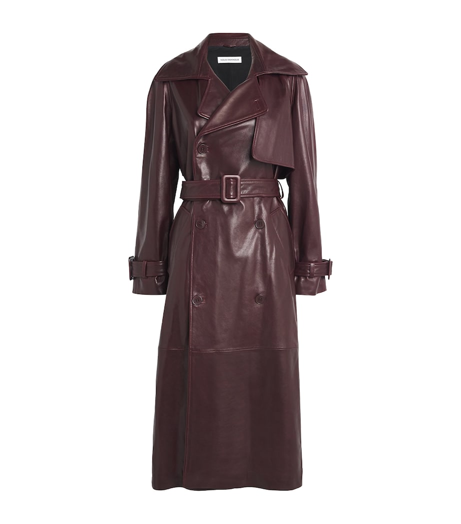 NOUR HAMMOUR Womens Lambskin Belted Henri Trench Coat Merlot Image 1