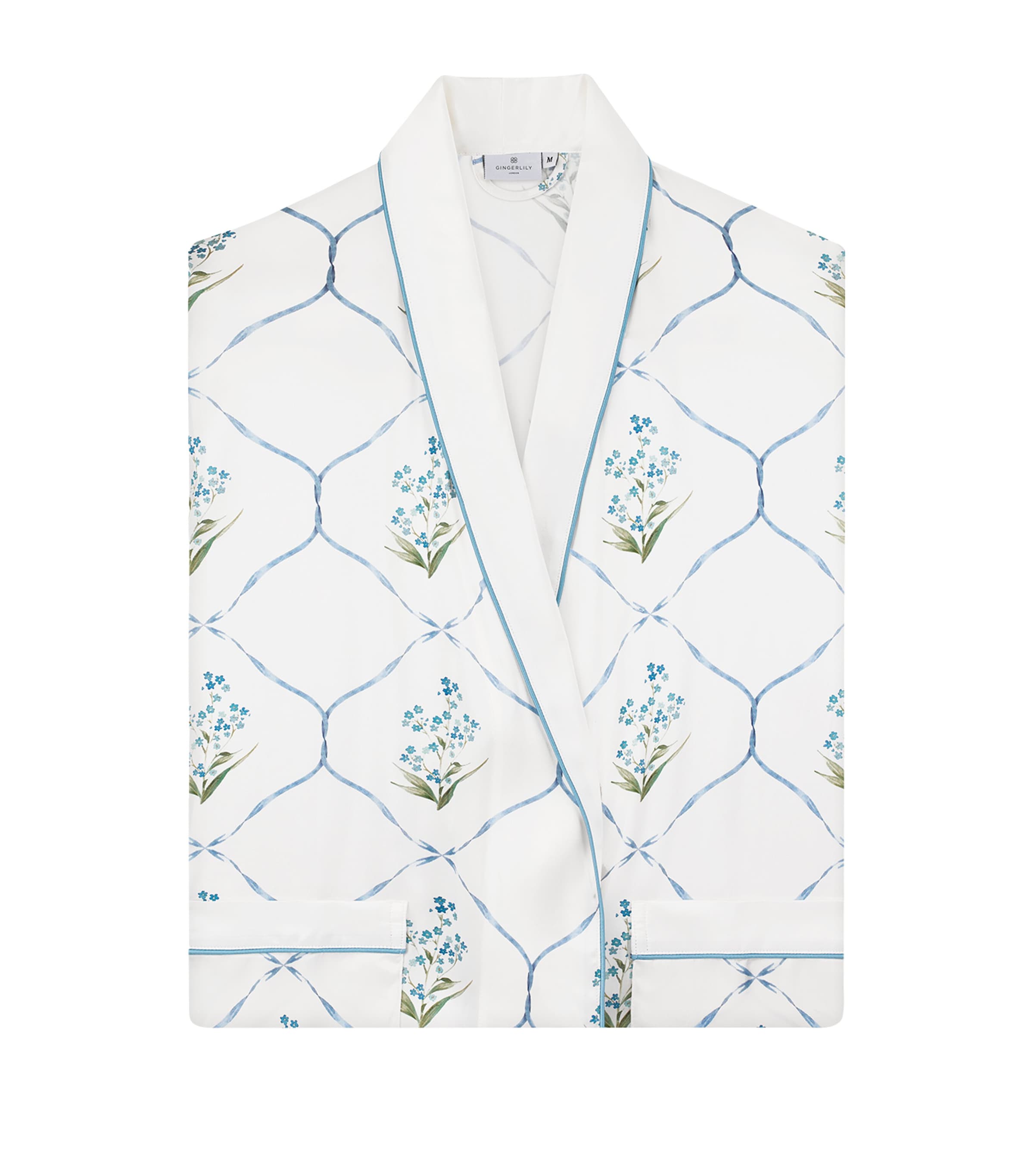 x Memo Press Silk Floral Robe (Large) BLUE/IVORY Image 2