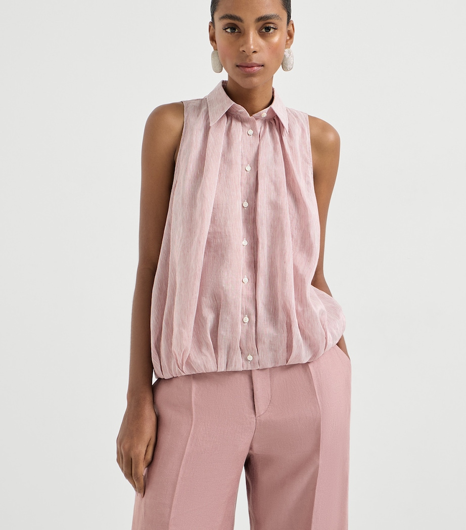 Brunello Cucinelli Womens Linen-Silk Stripe Sleeveless Shirt Image 2