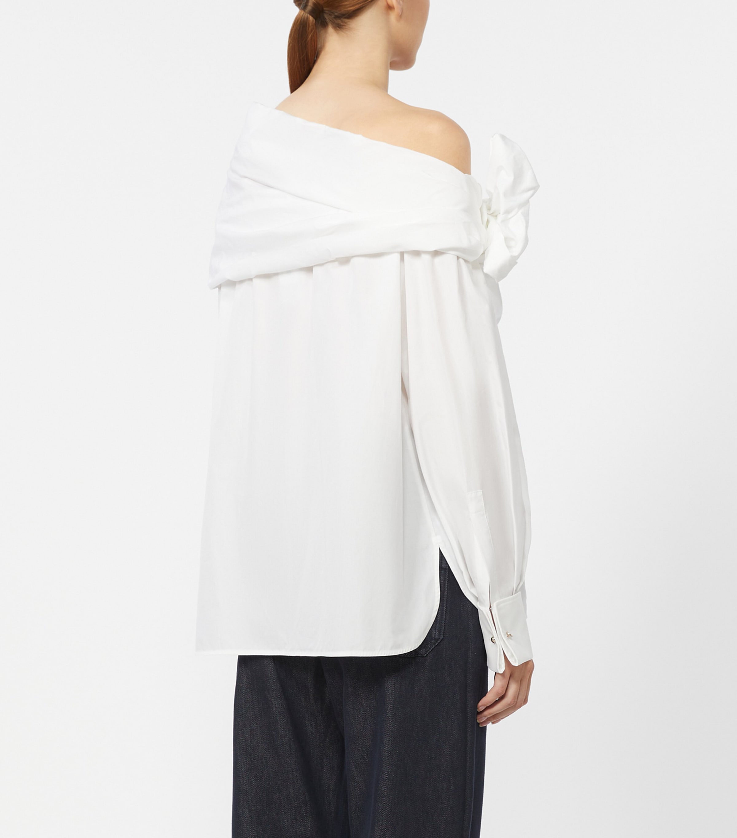 Cotton Asymmetrical Bow Blouse OPTICAL WHITE Image 4