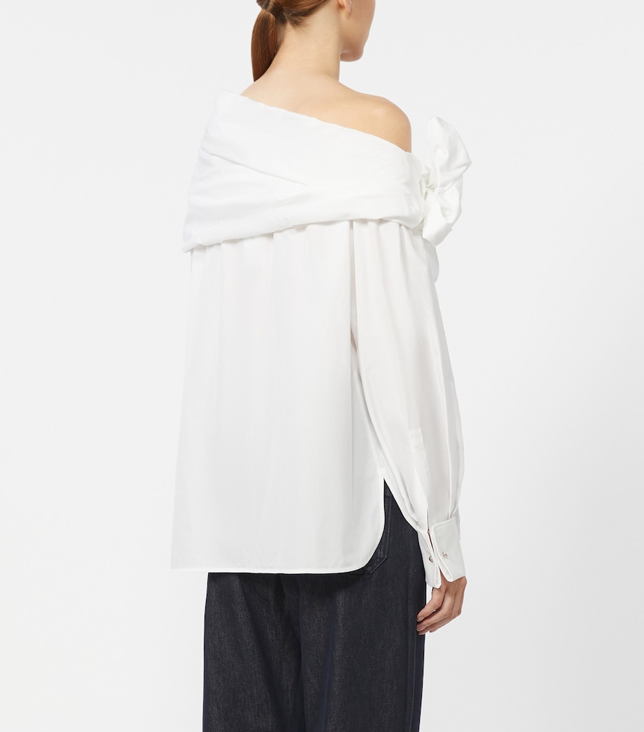 Cotton Asymmetrical Bow Blouse OPTICAL WHITE Image 4