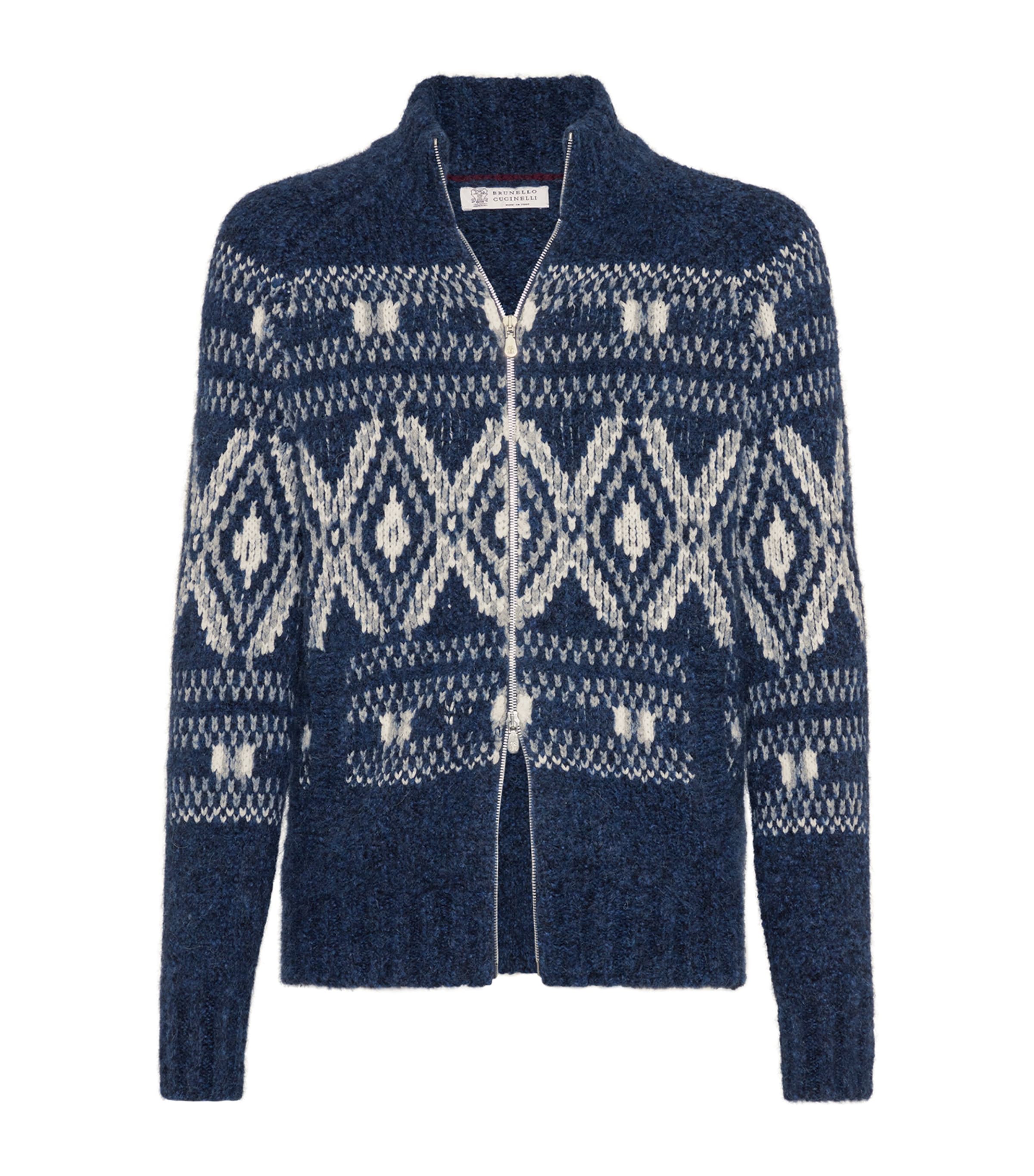 Brunello Cucinelli Blue Alpaca-Blend Zip-Up Cardigan | Harrods US