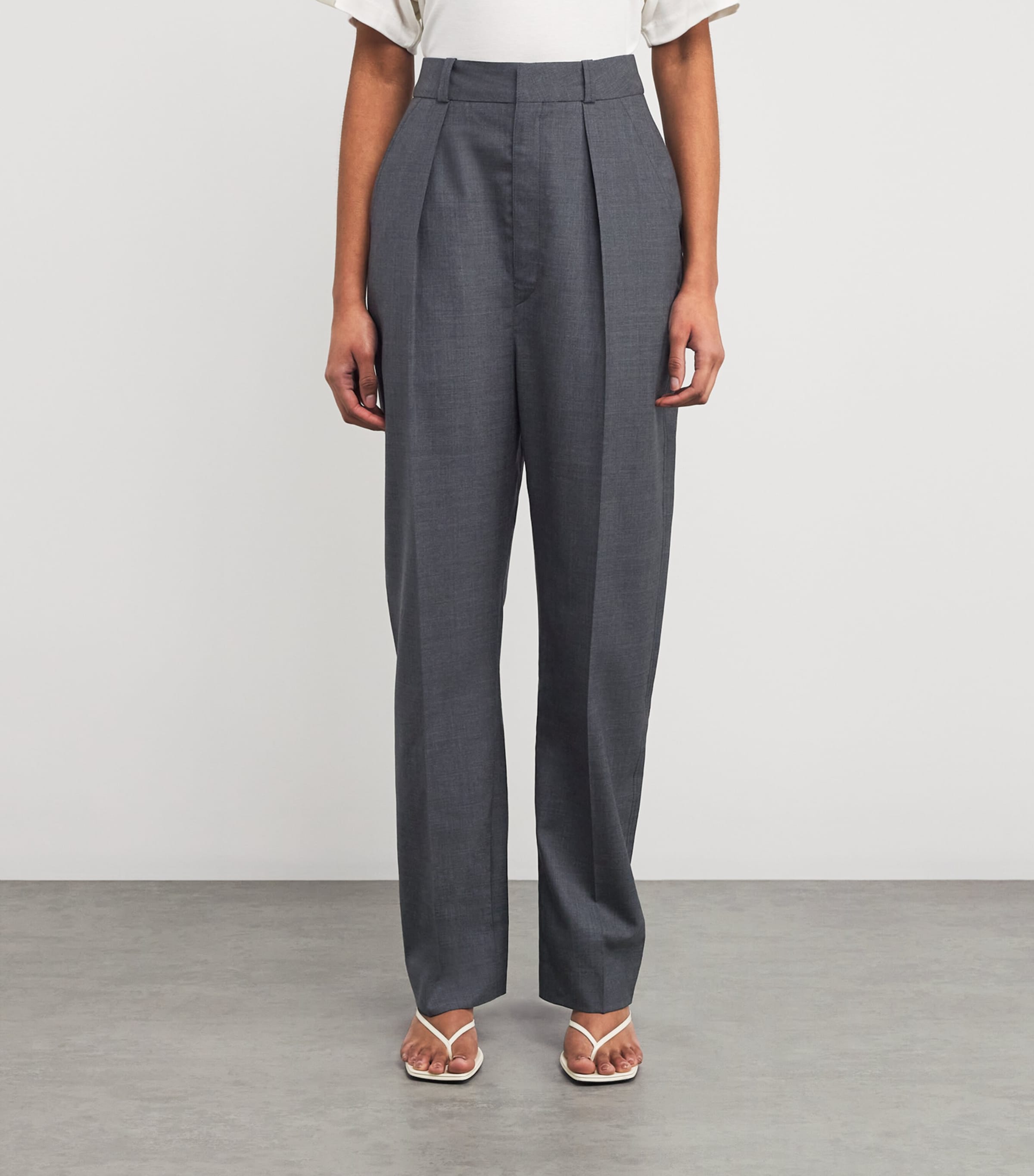 Wool Dropped Crotch Tailored Trousers MU099 GREY MELANGE Image 3