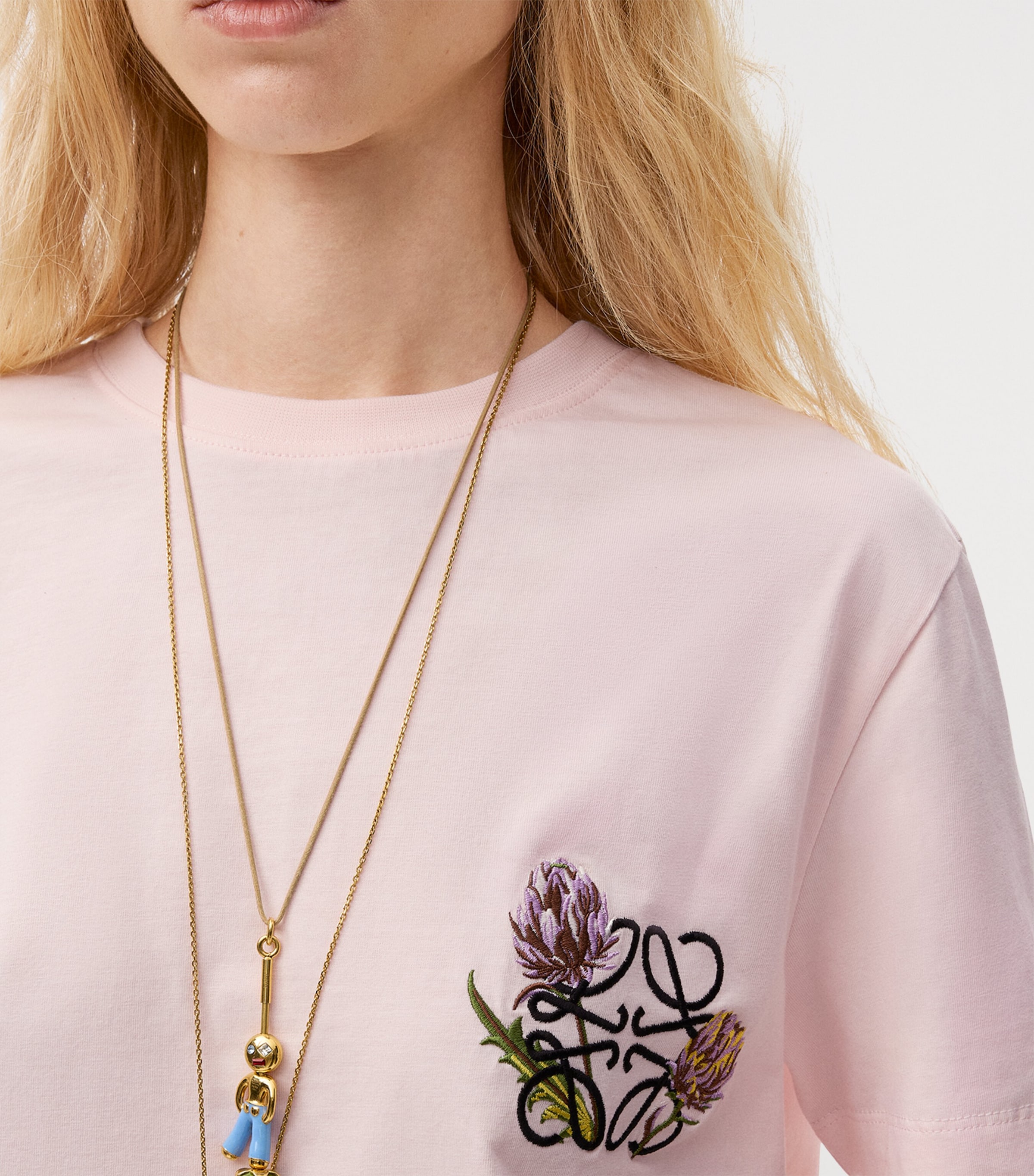 LOEWE Womens x Paula’s Ibiza Stretch-Cotton Anagram T-Shirt Light Pink Image 5