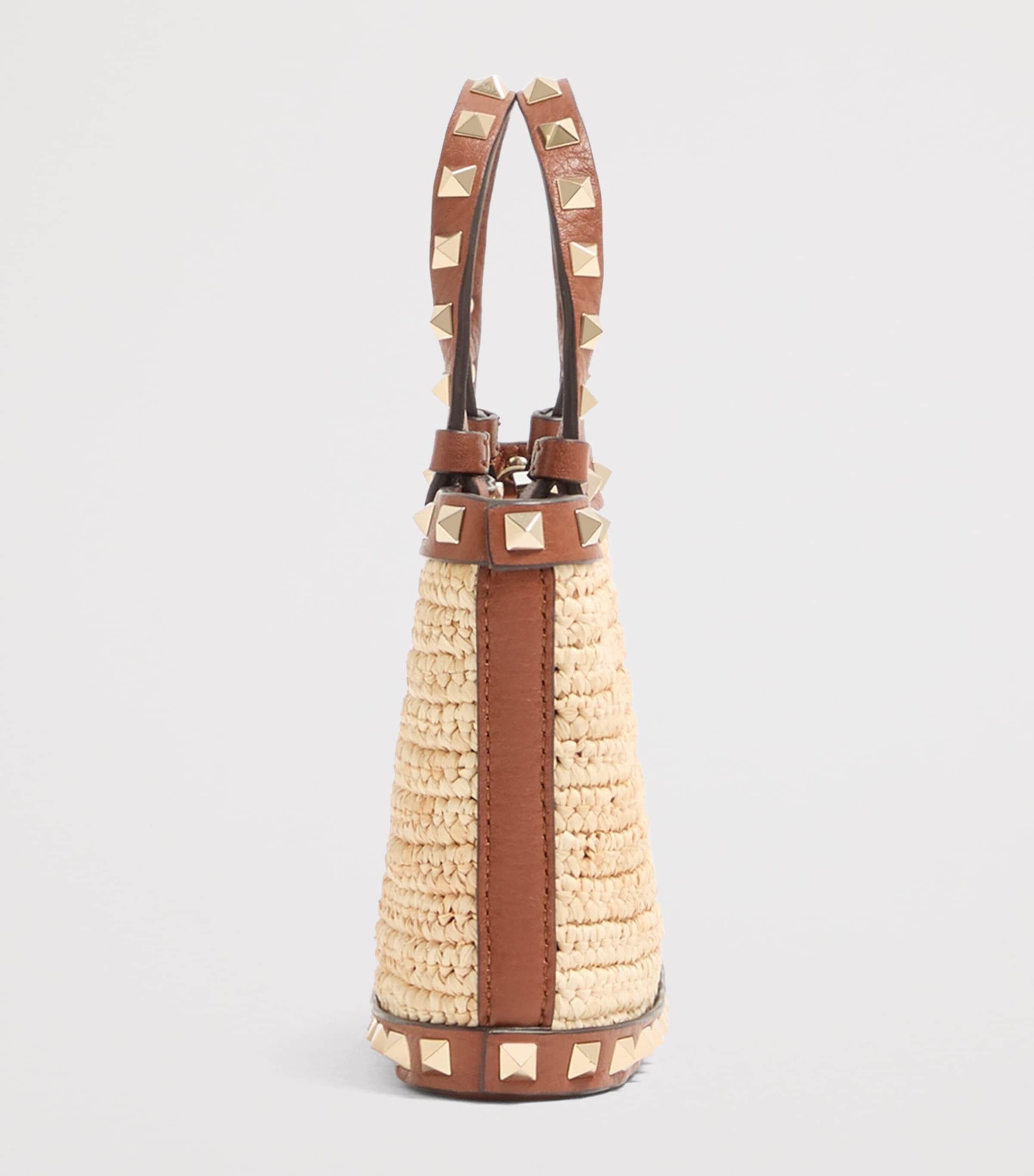 Valentino Garavani Mini Straw Rockstud Top-Handle Bag Image 3