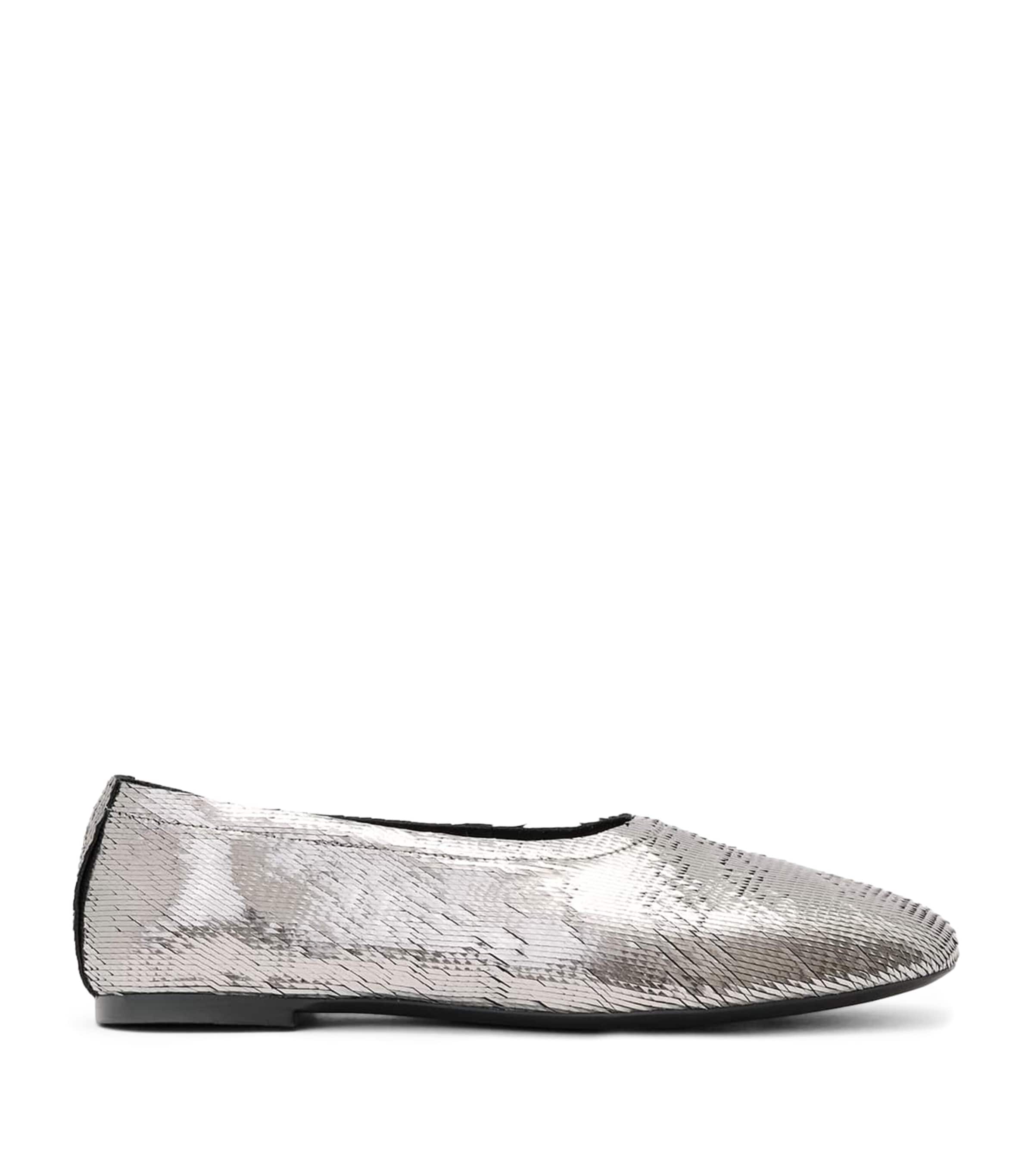 AllSaints Metallic Leather Hailee Ballet Flats Gunmetal Grey Image 1
