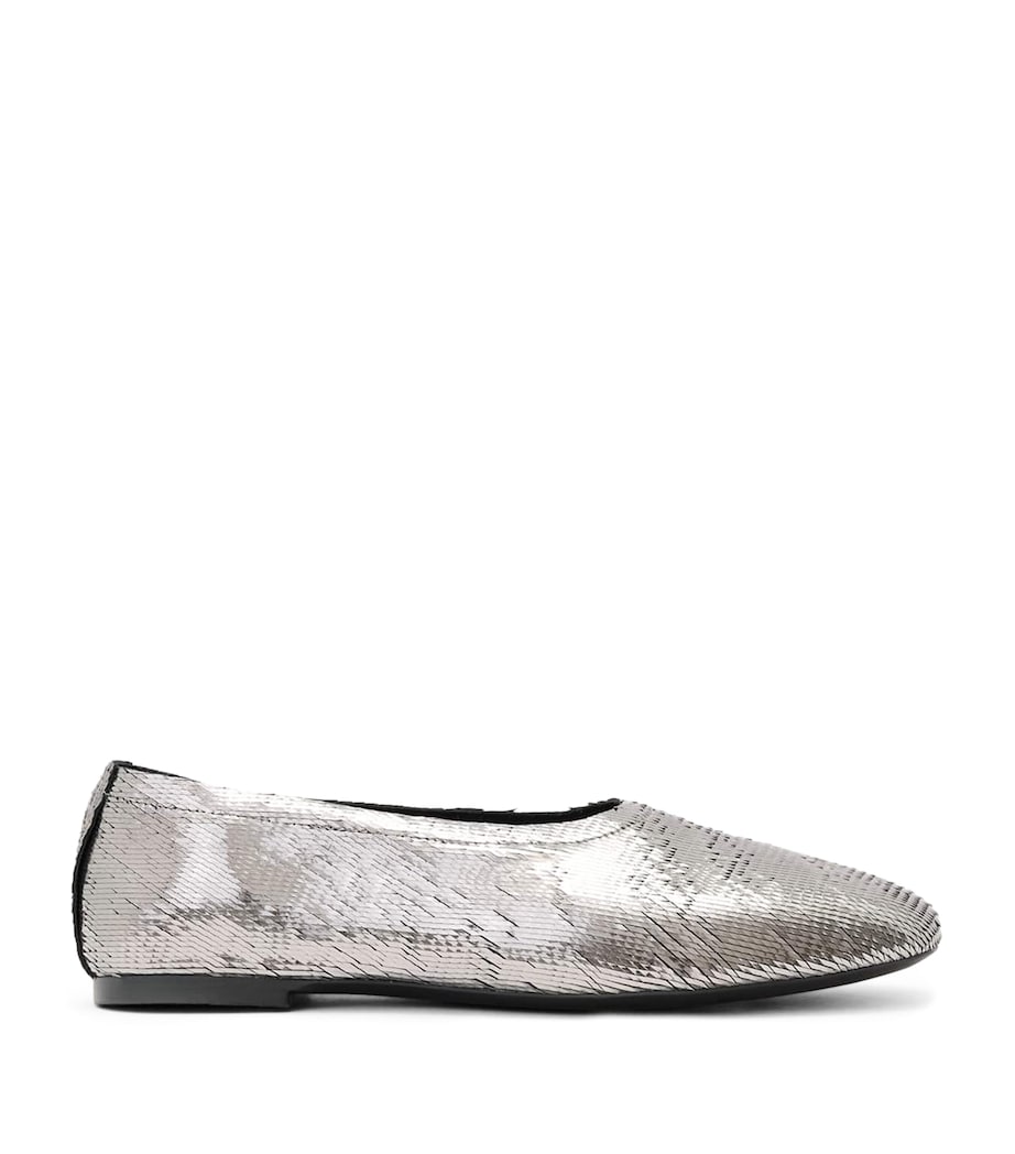 AllSaints Metallic Leather Hailee Ballet Flats Gunmetal Grey Image 1