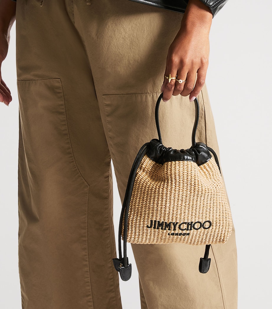 Jimmy Choo Raffia Drawstring Pouch Natural/black/light Image 2