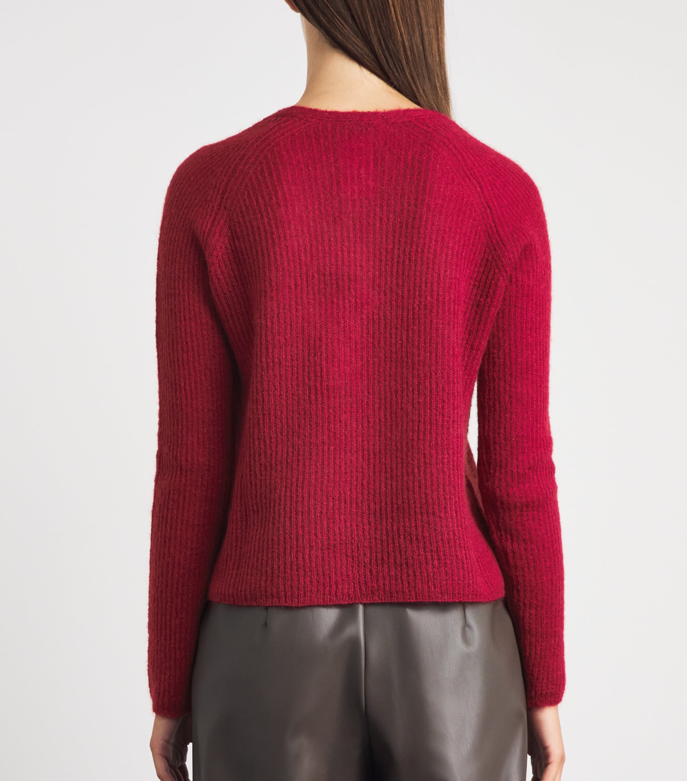 MM Womens Ribbed V-Neck Sweater Dark Red Image 5