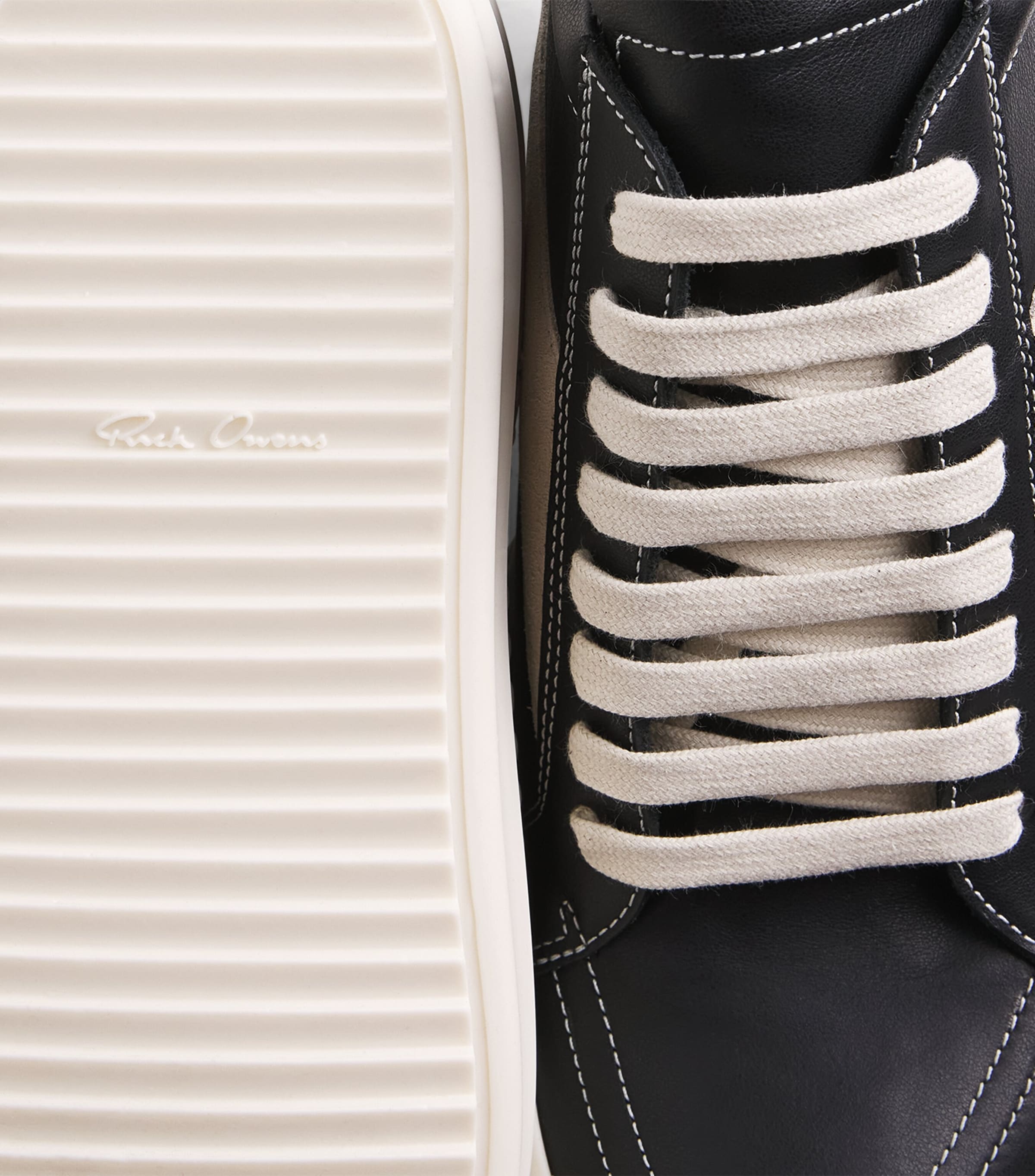 Rick Owens Leather Vintage Sneakers Black/milk Image 7