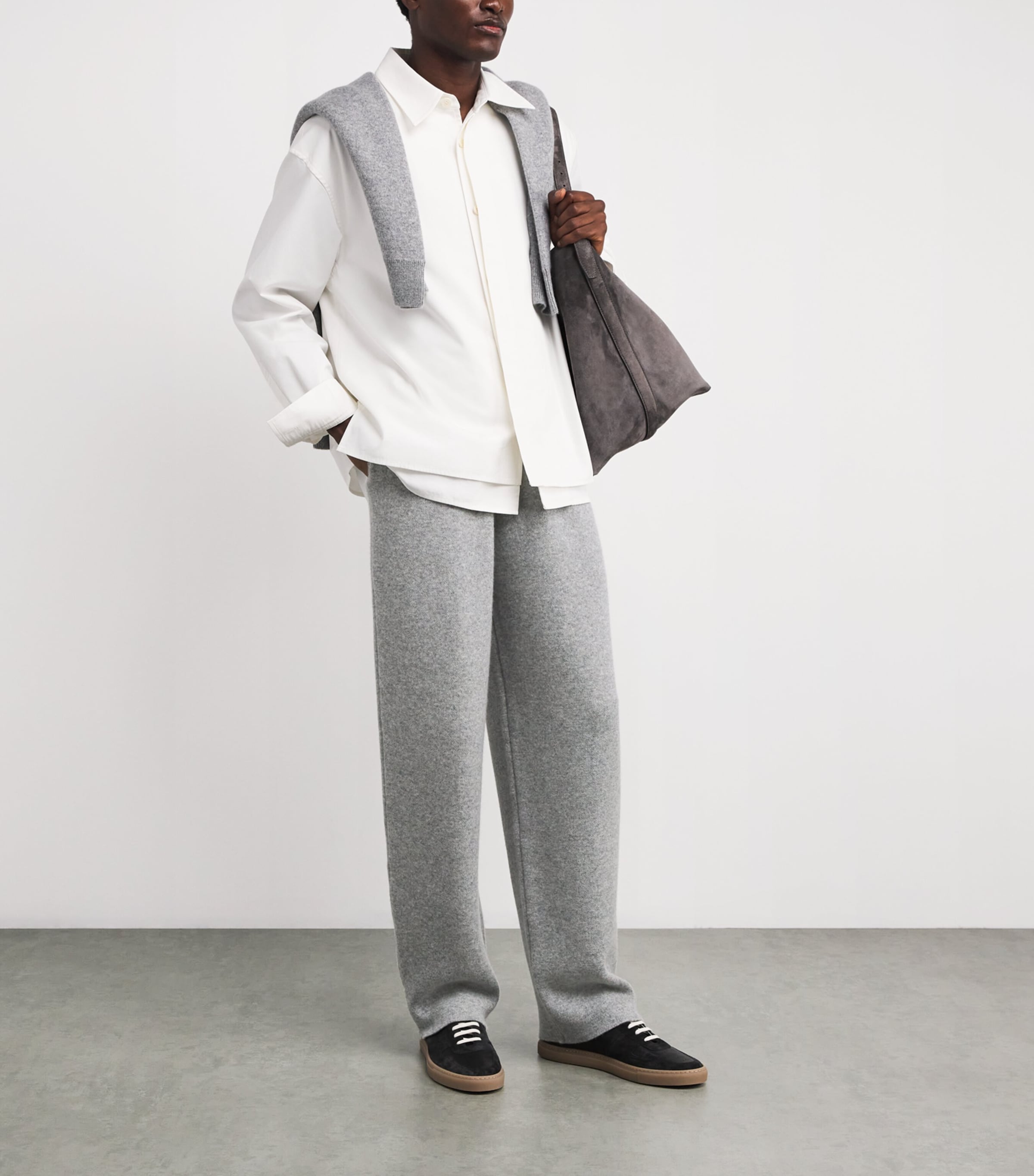 Cashmere-Wool Relaxed Sweatpants Q25324 GREY/WHITE Image 2