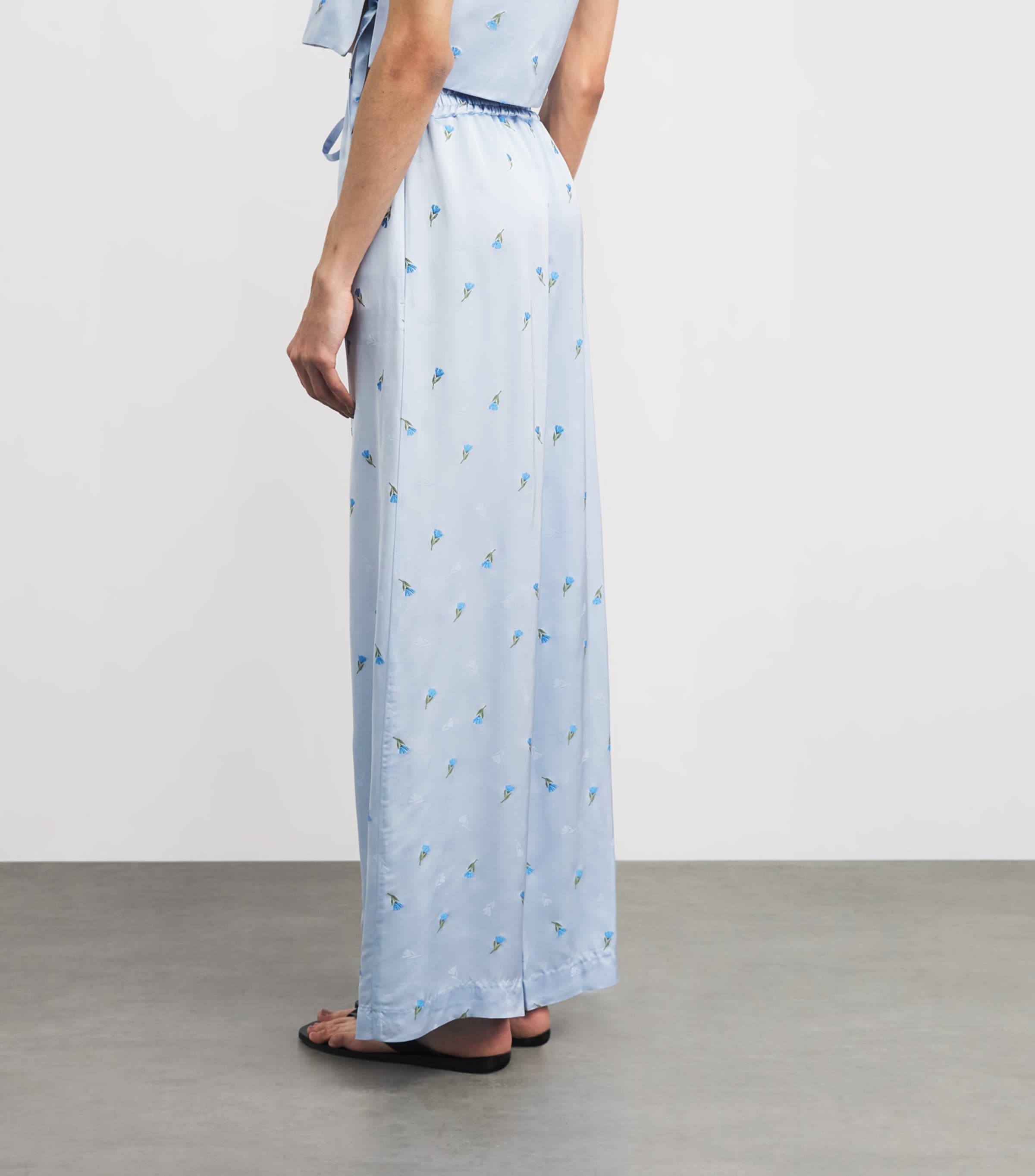 Claudie Pierlot Womens Satin Floral Wide-Leg Trousers Sky Image 5