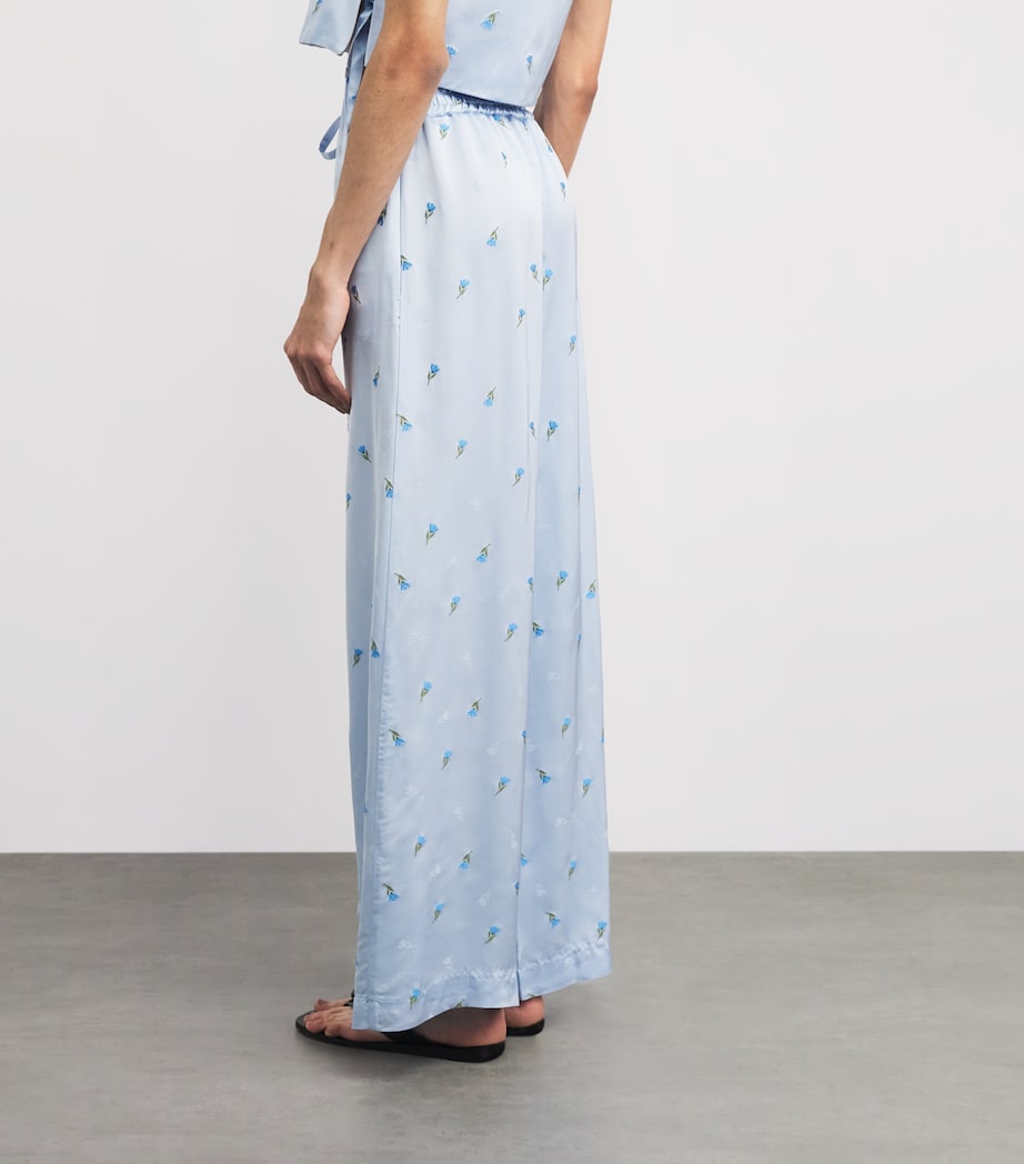 Claudie Pierlot Womens Satin Floral Wide-Leg Trousers Sky Image 5