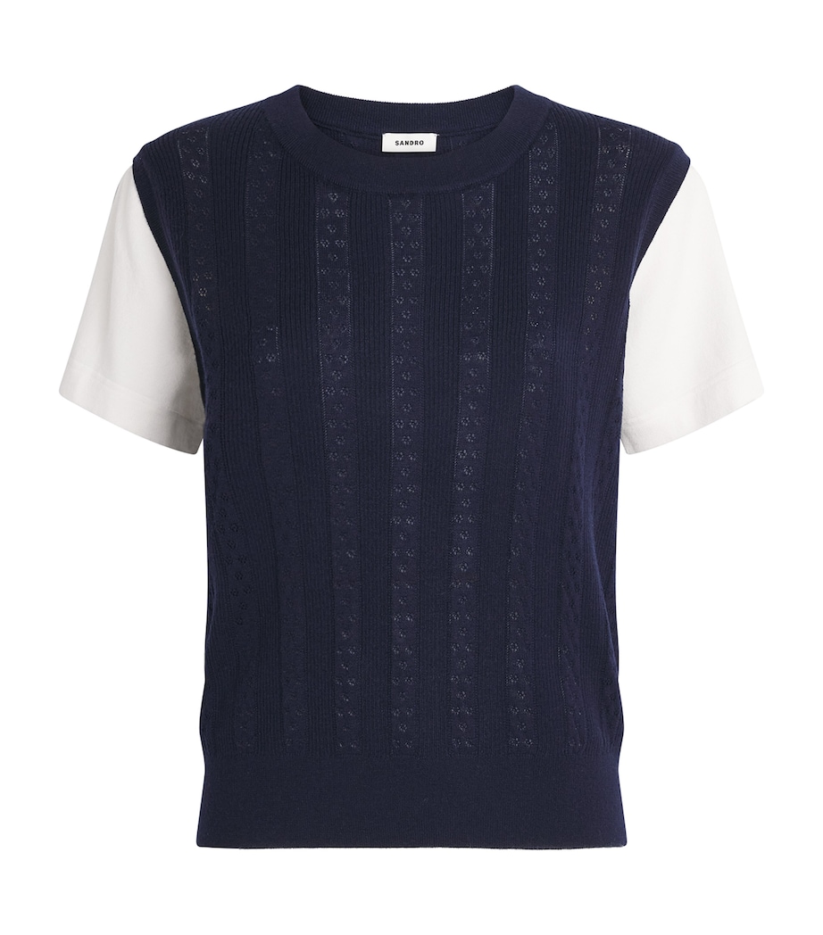 Sandro Paris Womens Pointelle Layered Sweater Navy Blue Image 1