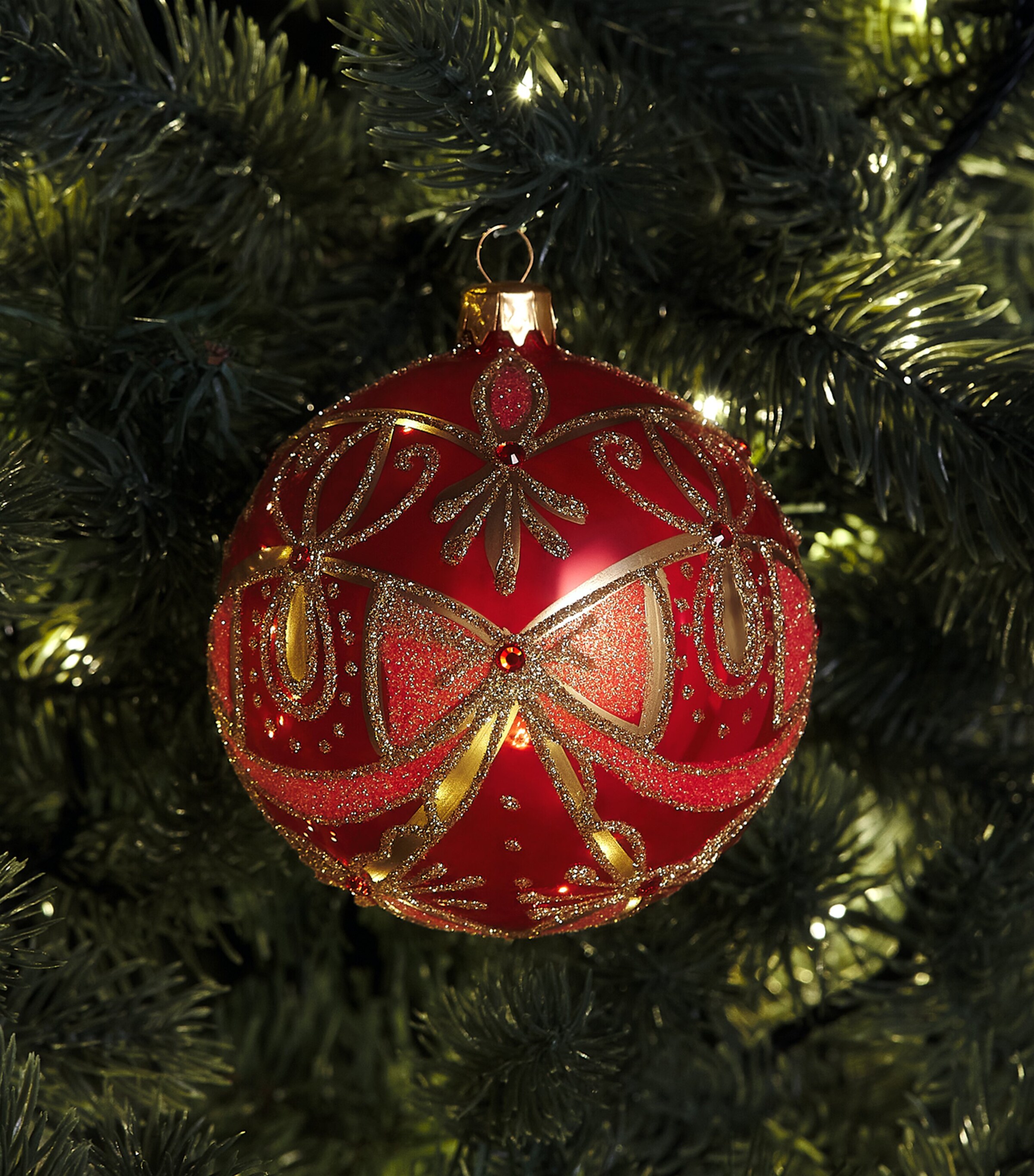 Harrods Metallic Bow Bauble Coral Red Image 3