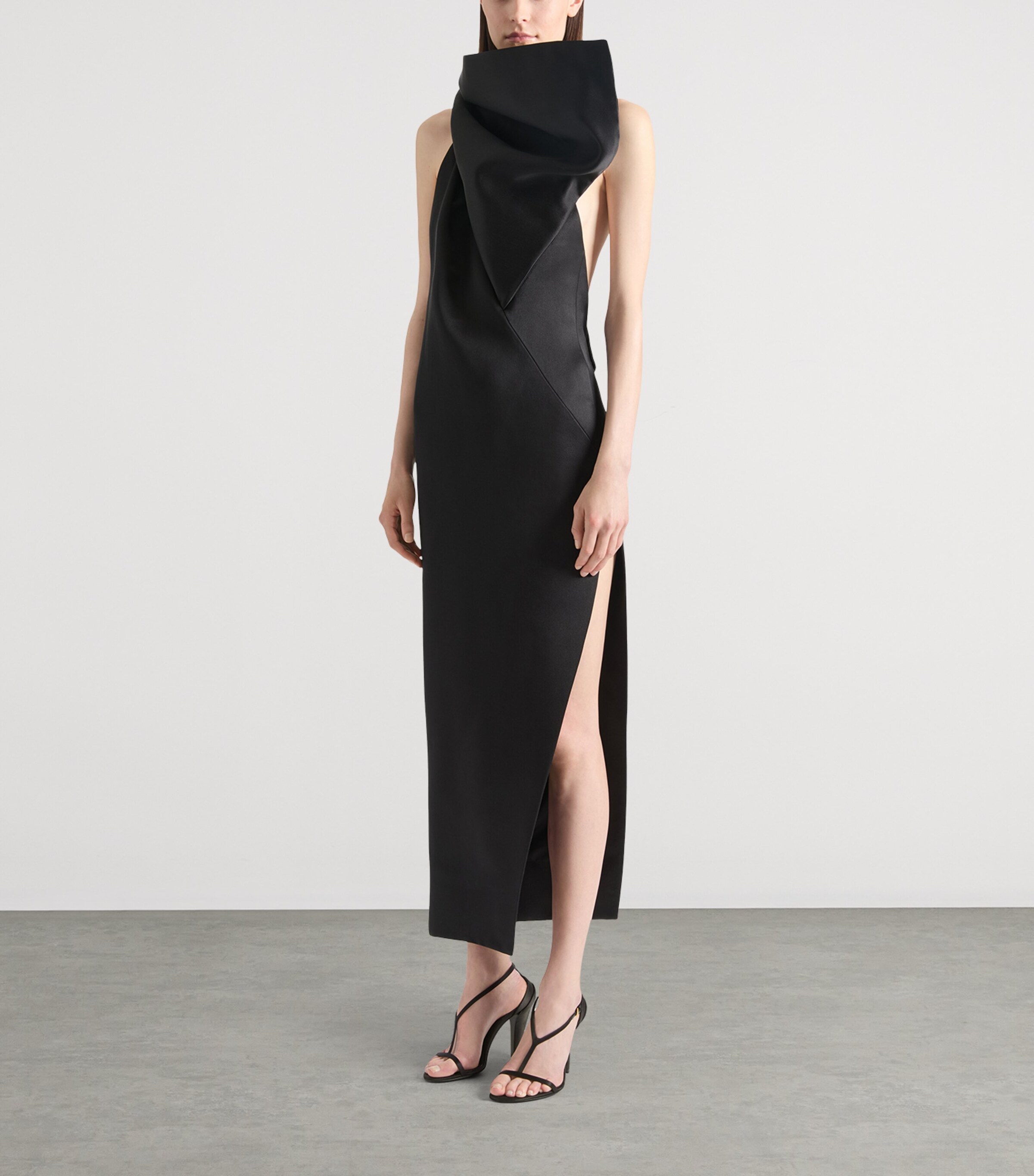 Silk Structured Midi Dress BLACK Image 3