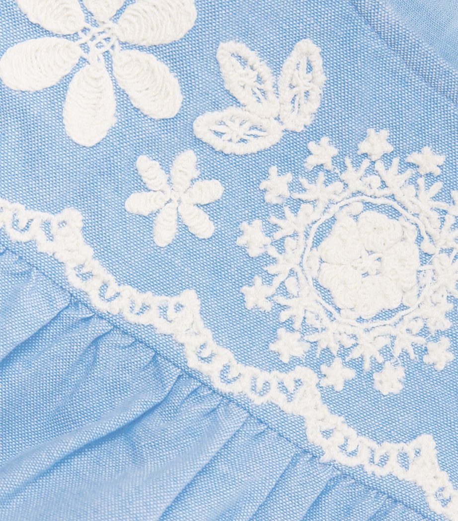 Louise Misha Cotton Embroidered Malaya Blouse (5-10 Years) Oxford Blue Image 3