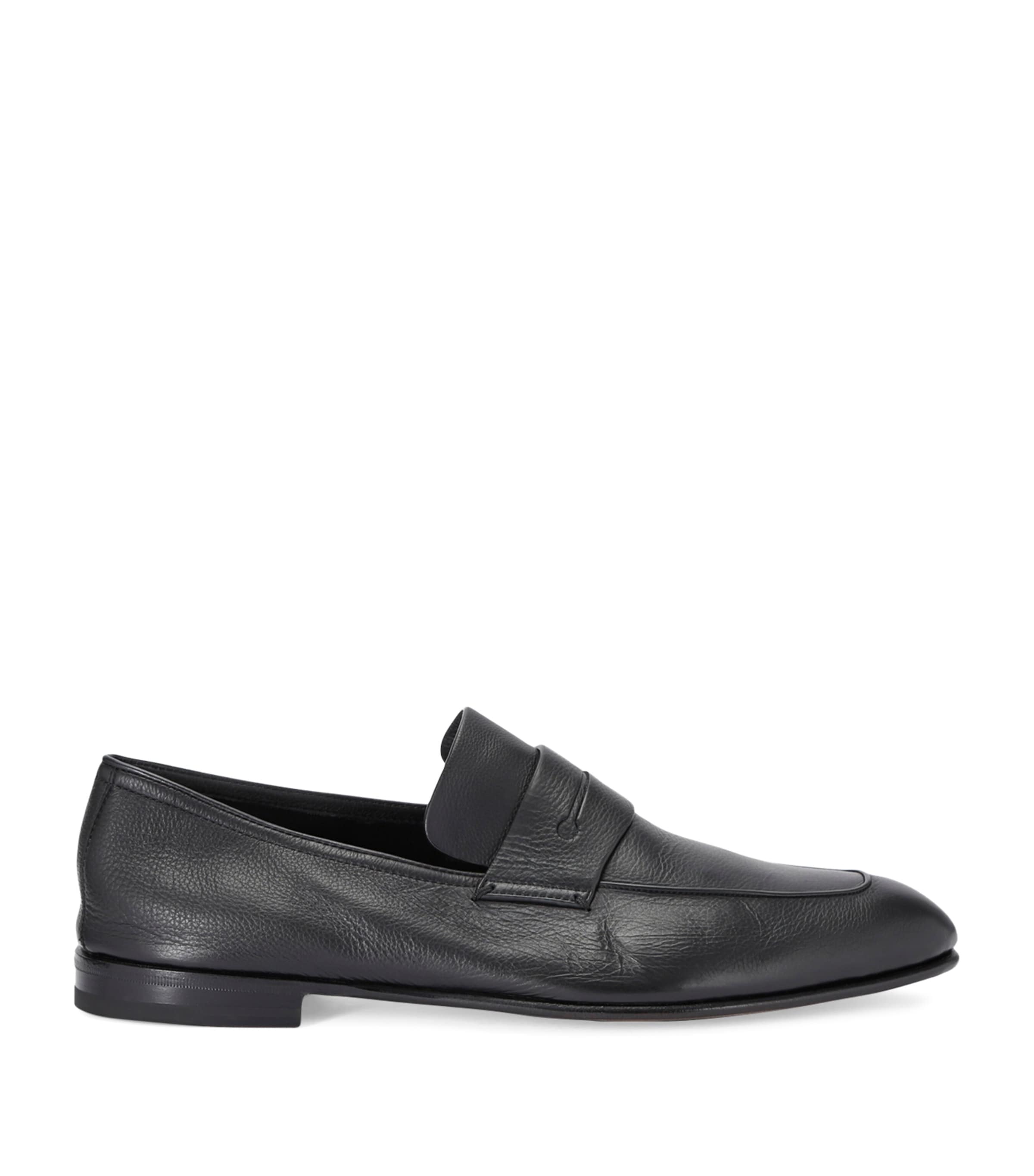 Shop Zegna Leather-cashmere L'asola Loafers In Black