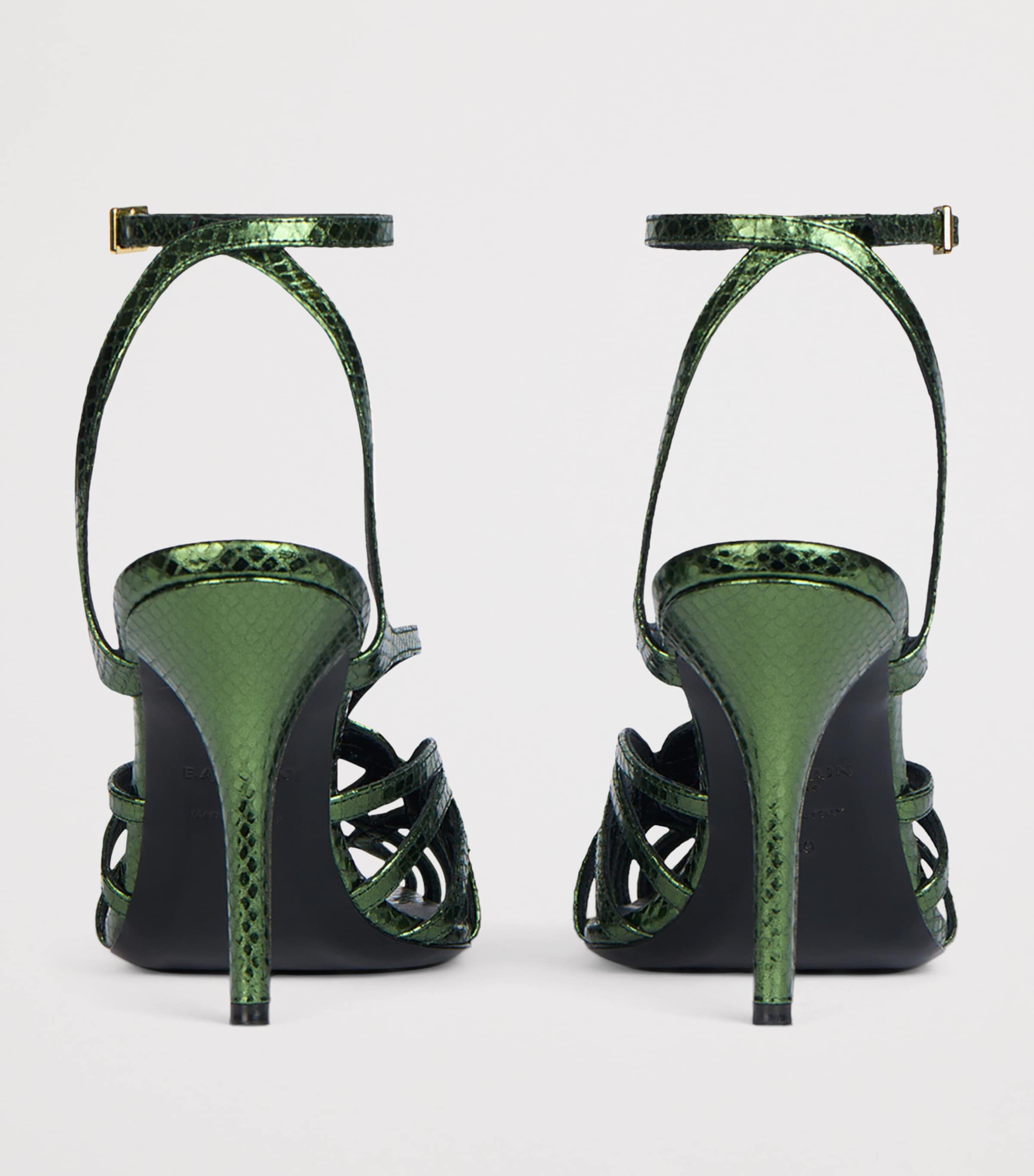 Balmain Python-Effect Leather Heeled Sandals Peridot Image 5