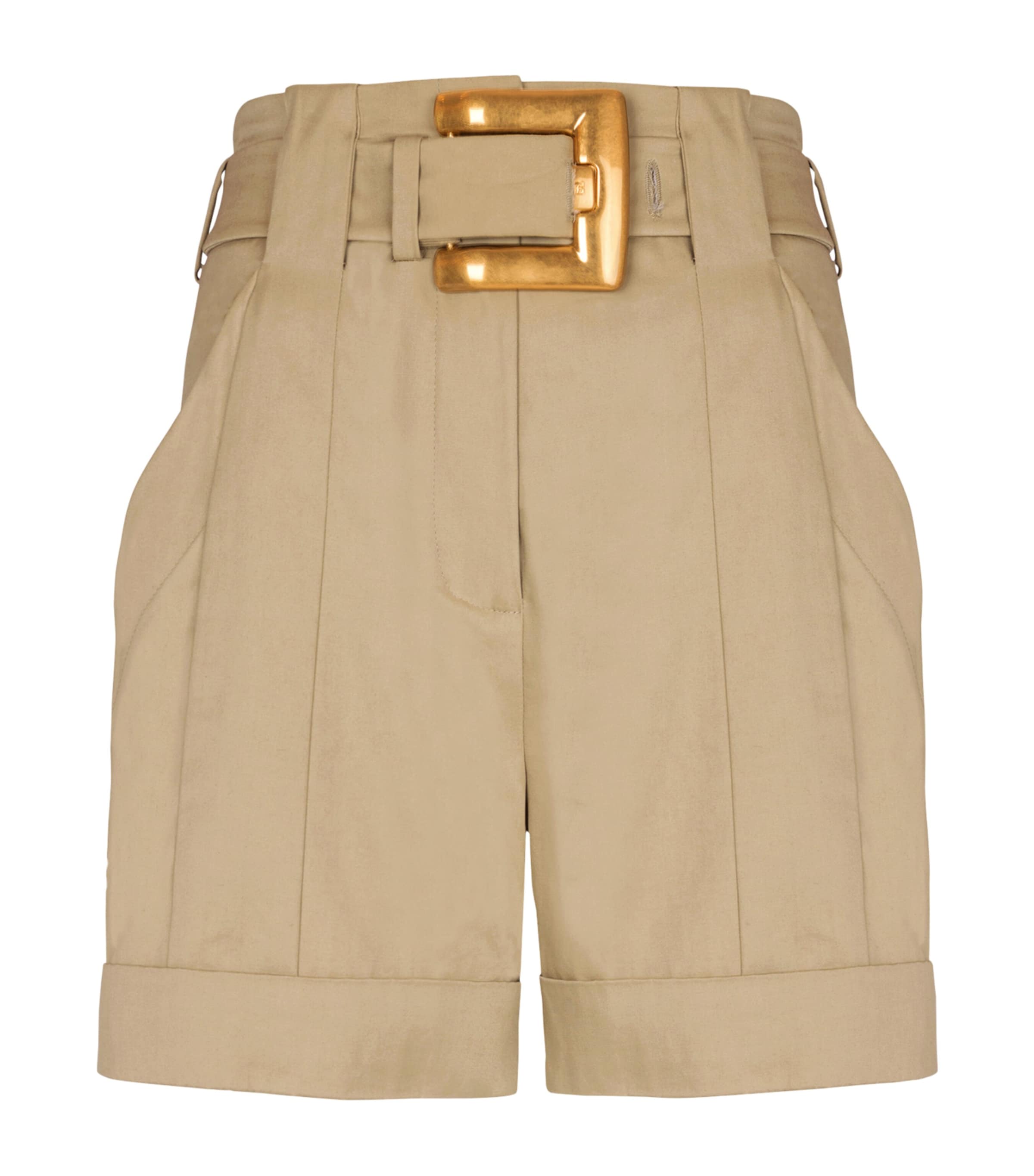 Balmain Womens Cotton Gabardine Belted Shorts Sable Image 1