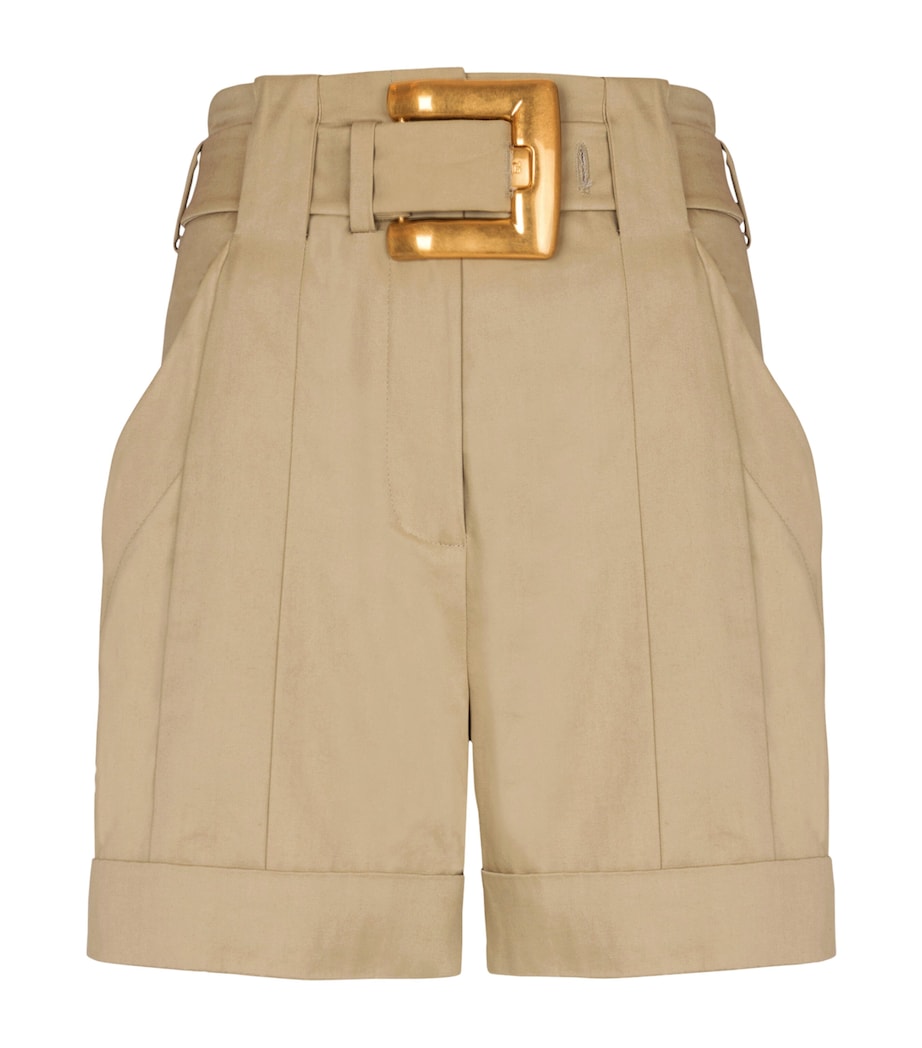 Balmain Womens Cotton Gabardine Belted Shorts Sable Image 1