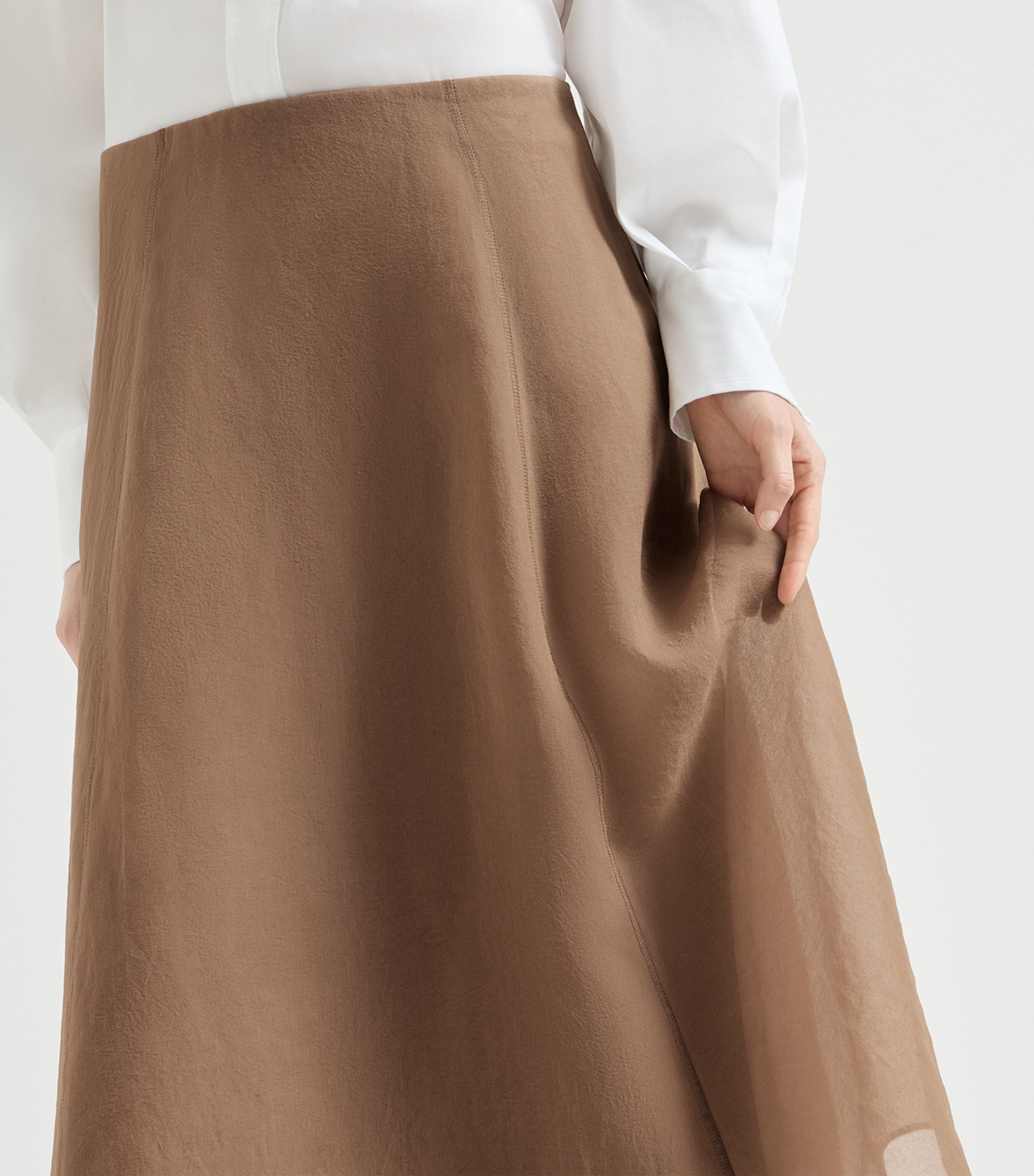 Brunello Cucinelli Brown Silk Midi Skirt | Harrods US