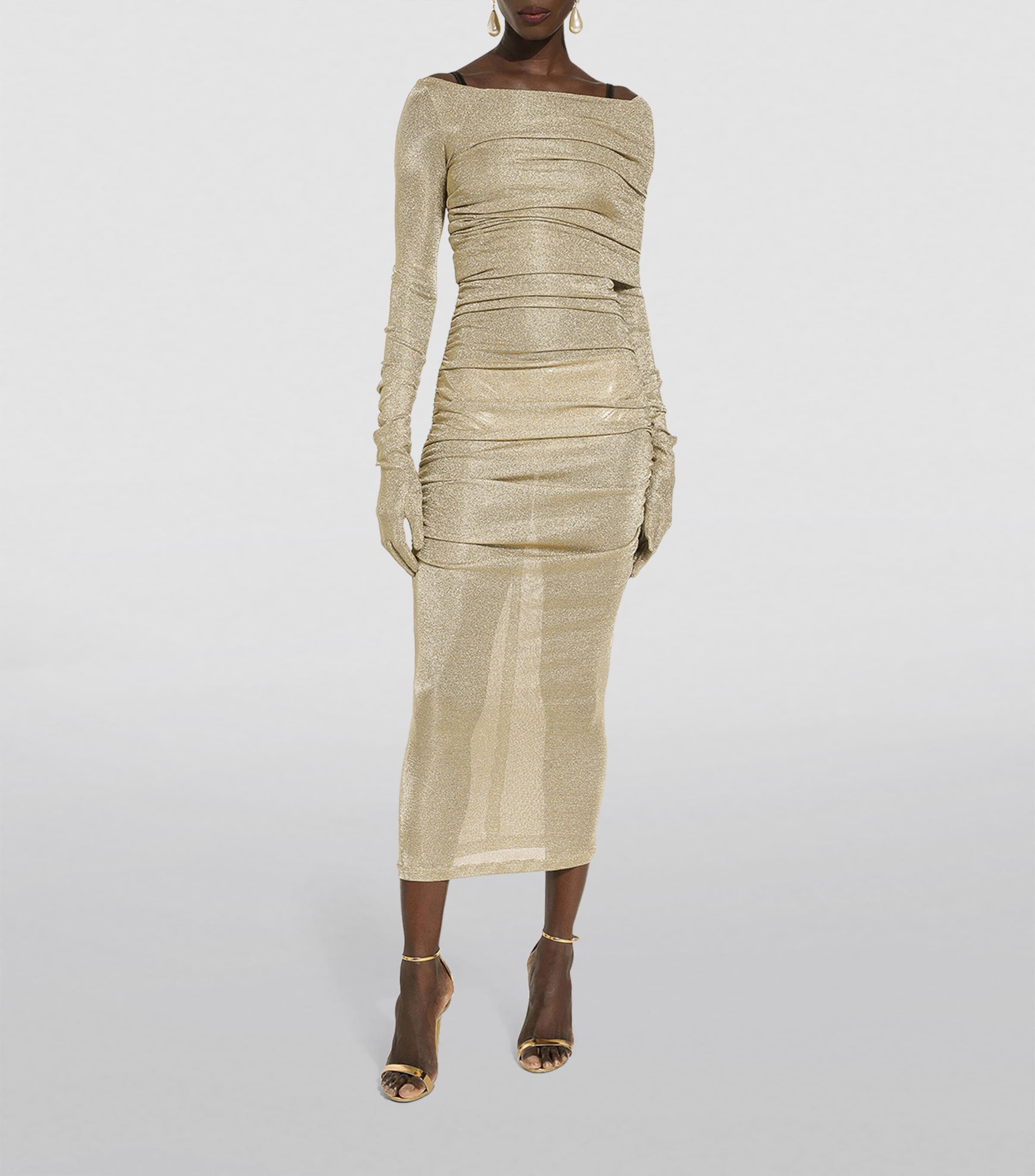 Dolce&Gabbana Womens Ruched Midi Dress Gold Image 2