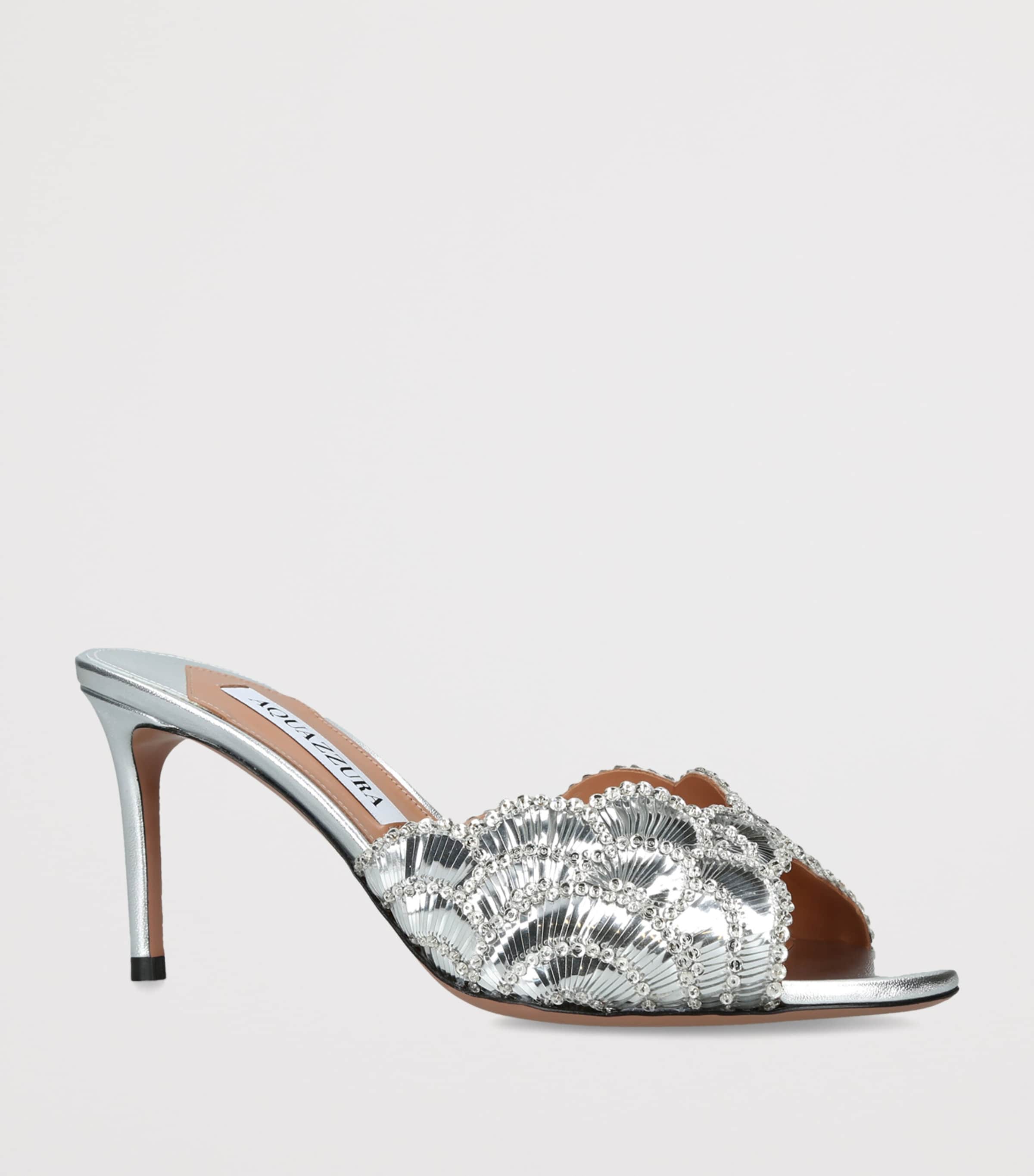 Aquazzura Leather Ce Soir Mules 75 Silver Image 3