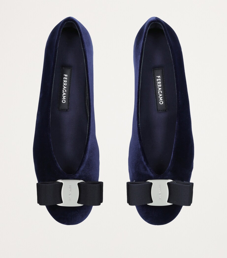 Salvatore Ferragamo Velvet Vanna Ballet Flats Navy Image 4