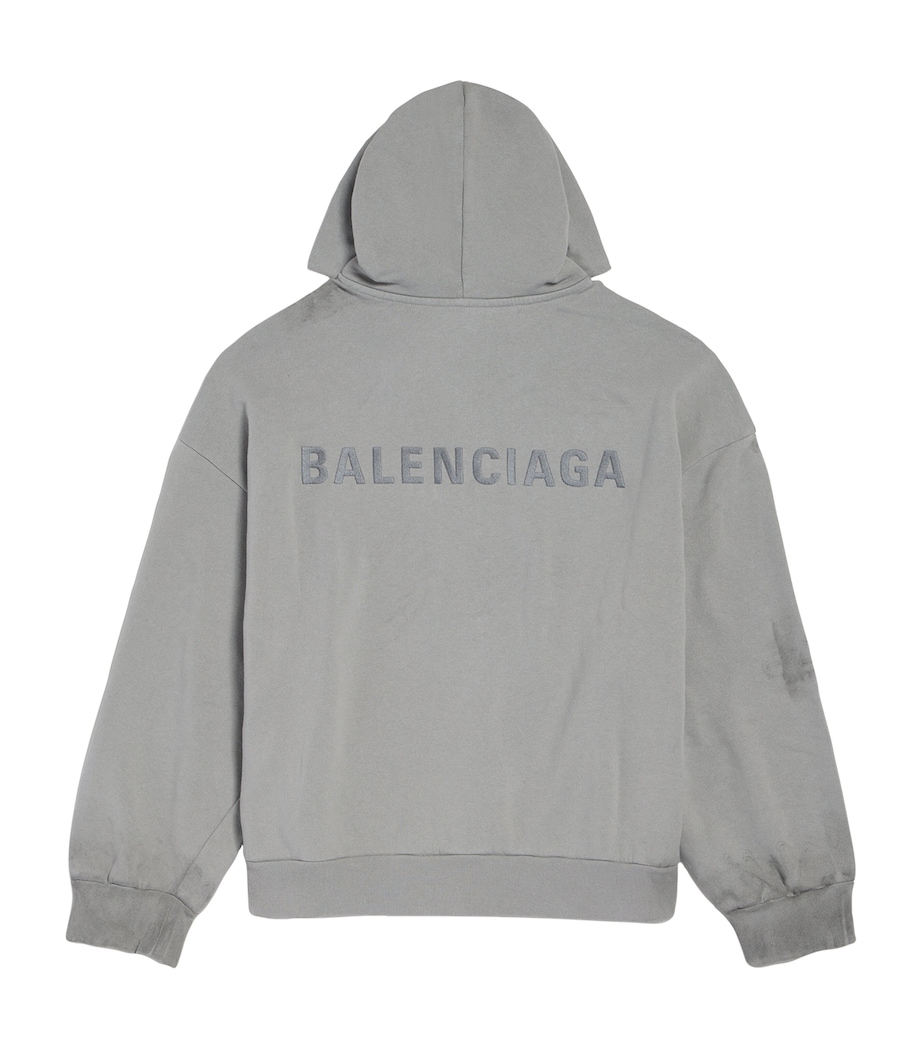 Balenciaga Mens Distressed Logo Zip-Up Hoodie Image 2