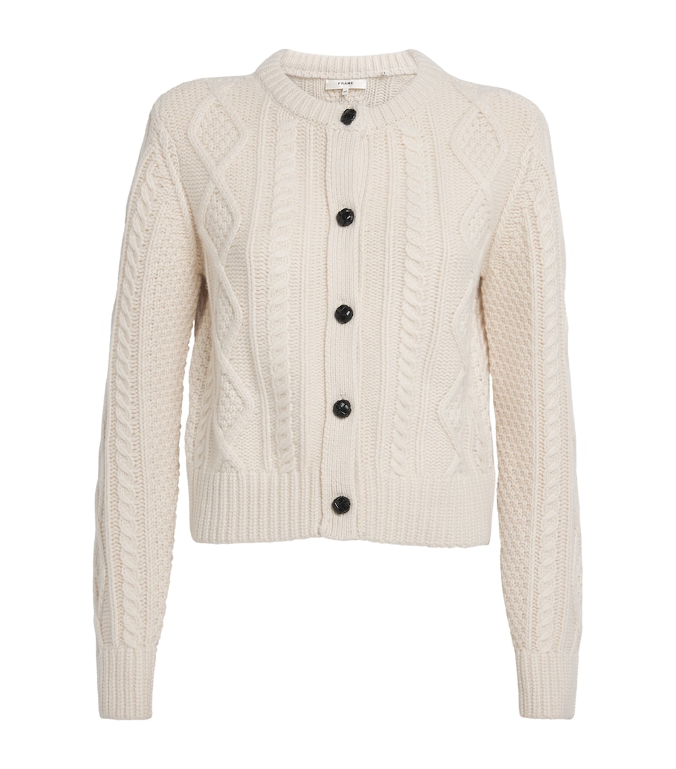 FRAME Cashmere The Cable Knit Cardigan Cream