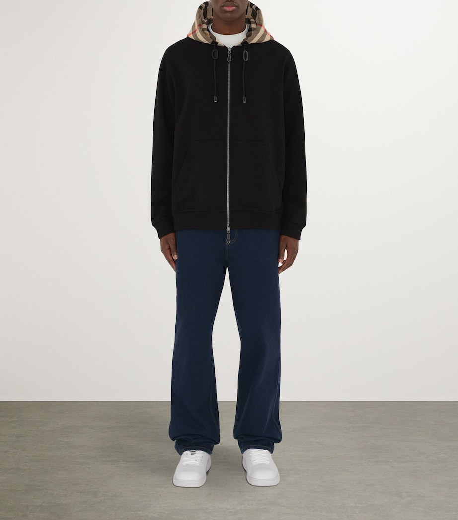 Check-Trim Zip-Up Hoodie BLACK Image 2