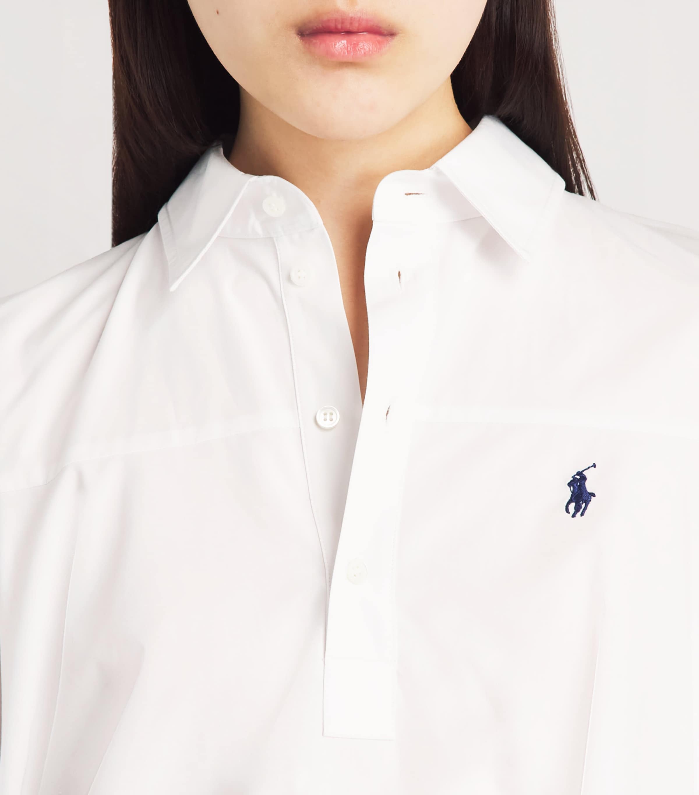 Polo Ralph Lauren Womens Cotton Babydoll Mini Shirt Dress White Image 3