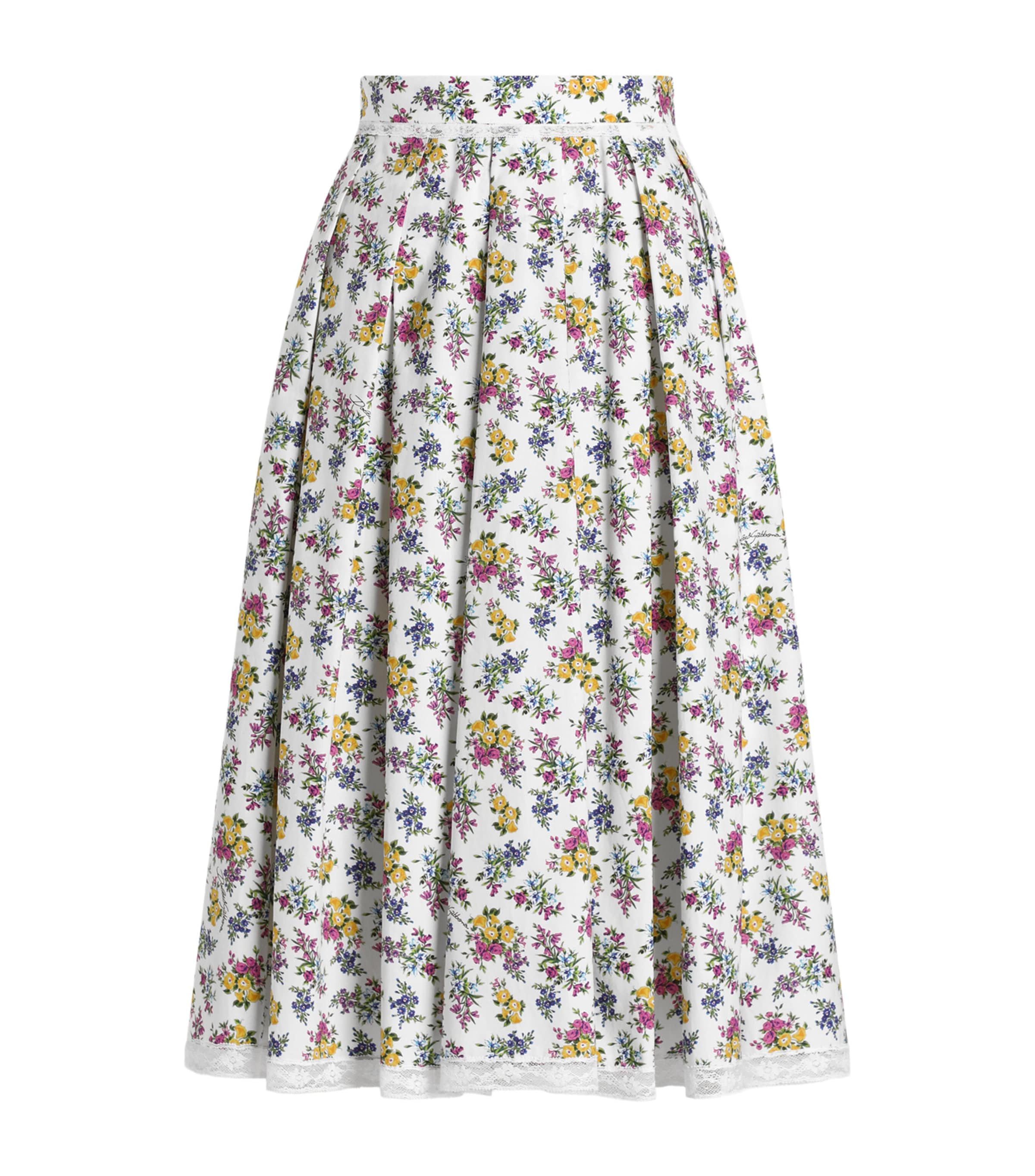 Dolce&Gabbana Womens Cotton-Blend Pleated Midi Skirt Fior Image 1