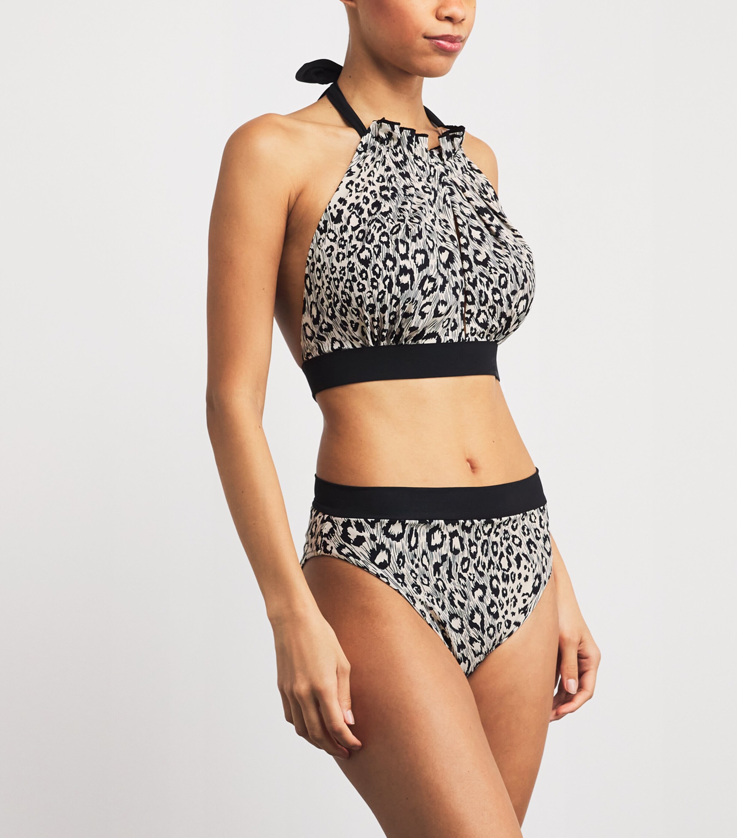 Shan Womens Leopard Print Halterneck Bikini Top Leo/leo Image 2