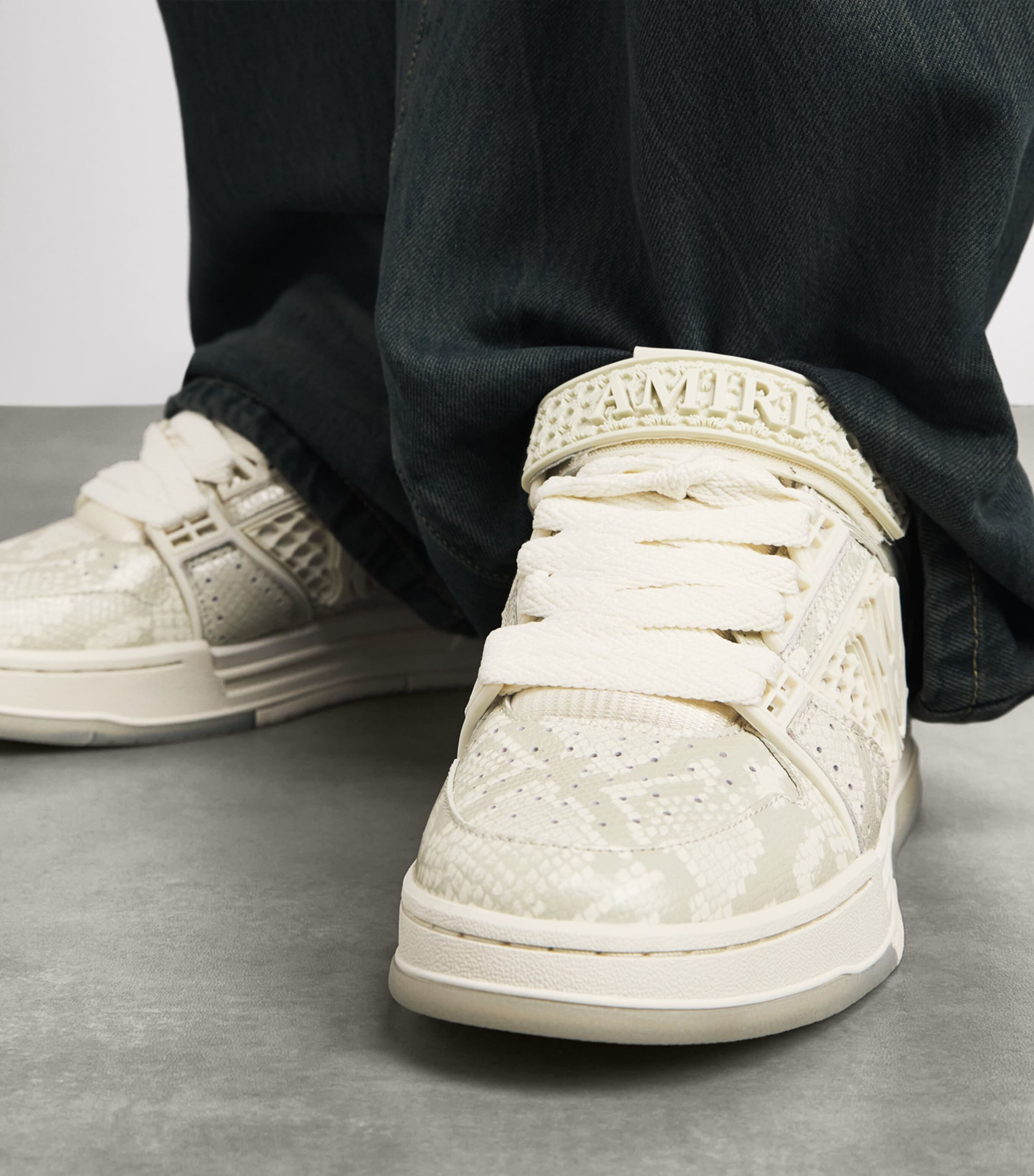 AMIRI Leather Snakeskin-Effect Skyline MA Sneakers Cream Image 2